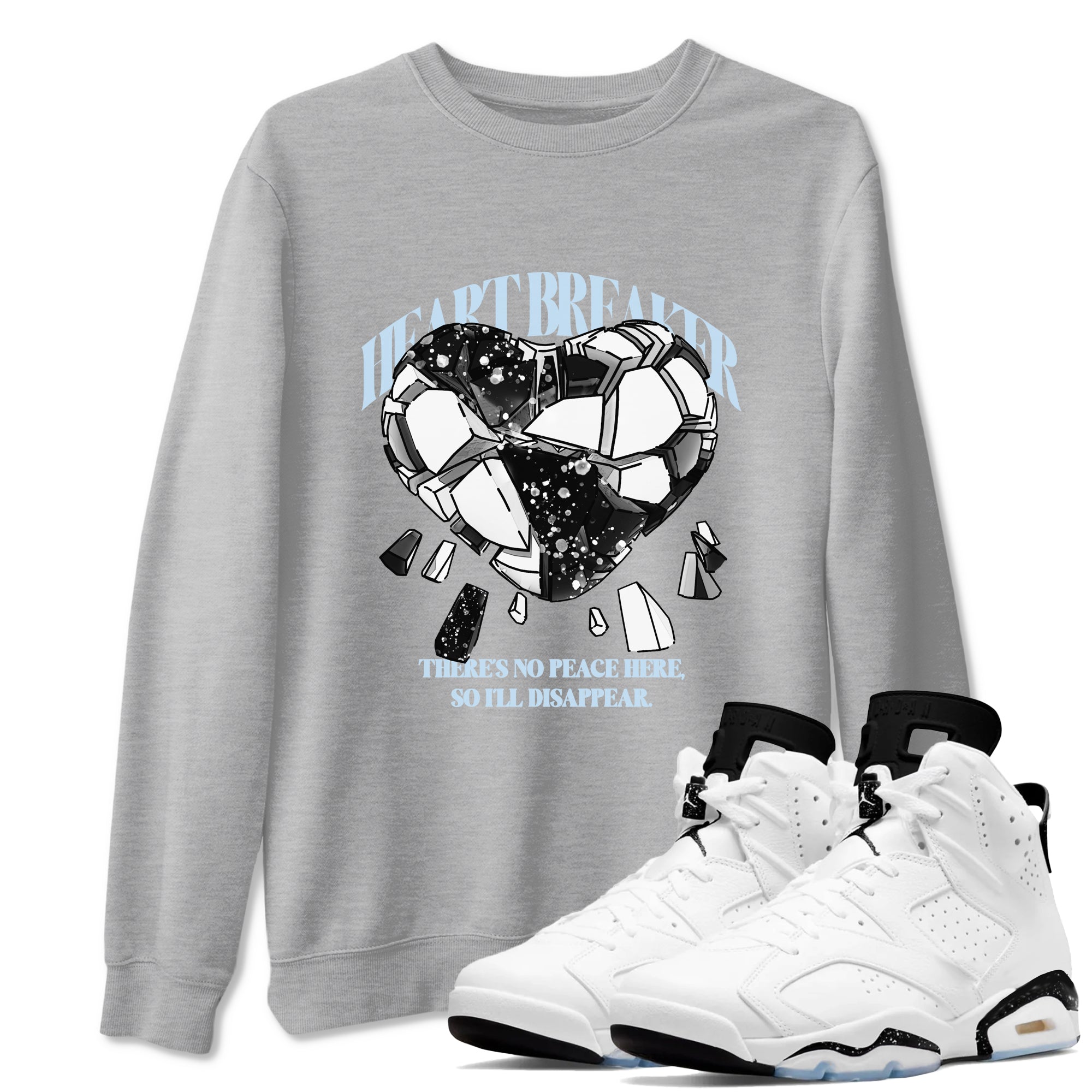 AJ6 White Black shirts to match jordans Heart Breaker sneaker match tees Air Jordan 6 White Black Drip Gear Zone streetwear brand Heather Grey 1 unisex cotton tee