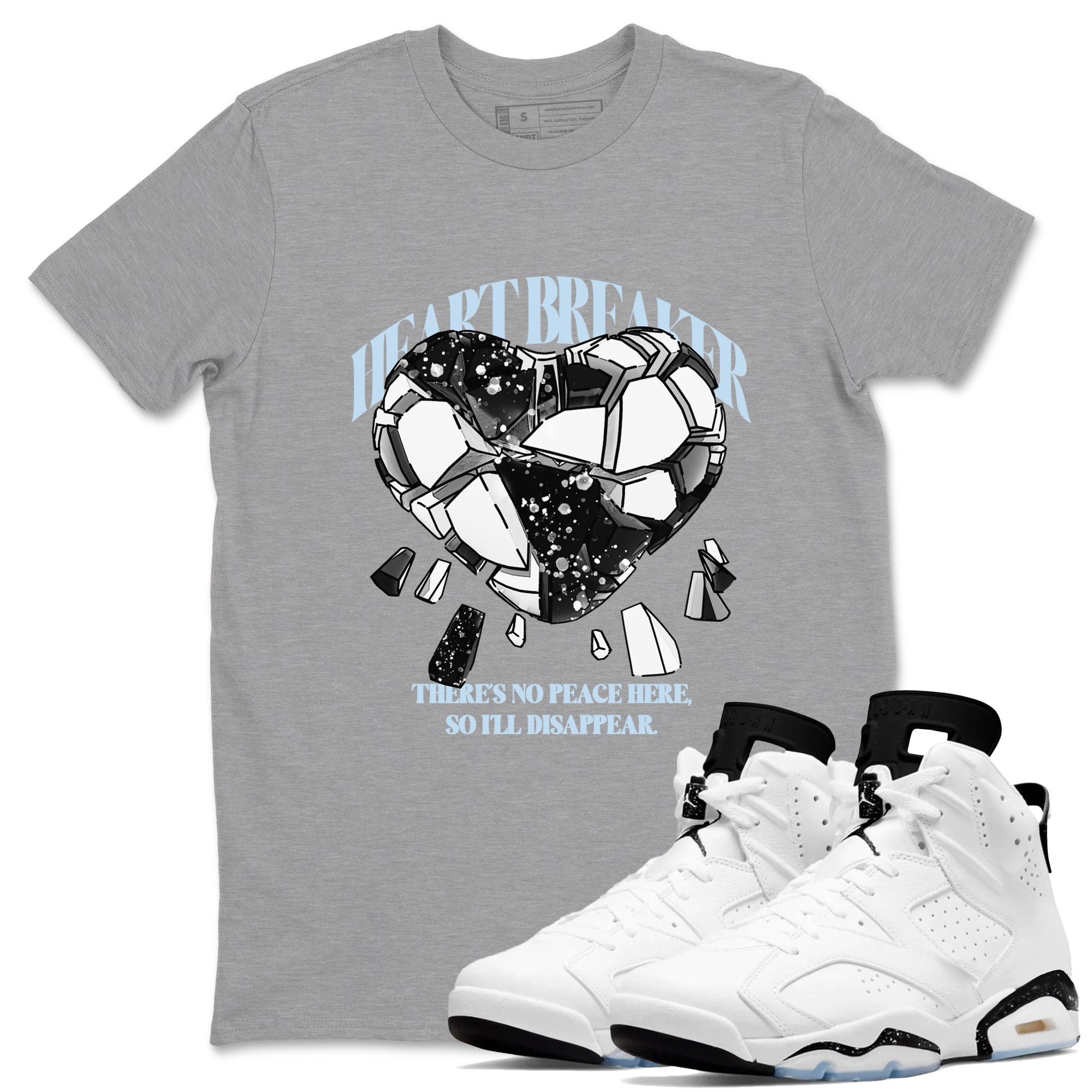 AJ6 White Black shirts to match jordans Heart Breaker sneaker match tees Air Jordan 6 White Black Drip Gear Zone streetwear brand Heather Grey 1 unisex cotton tee