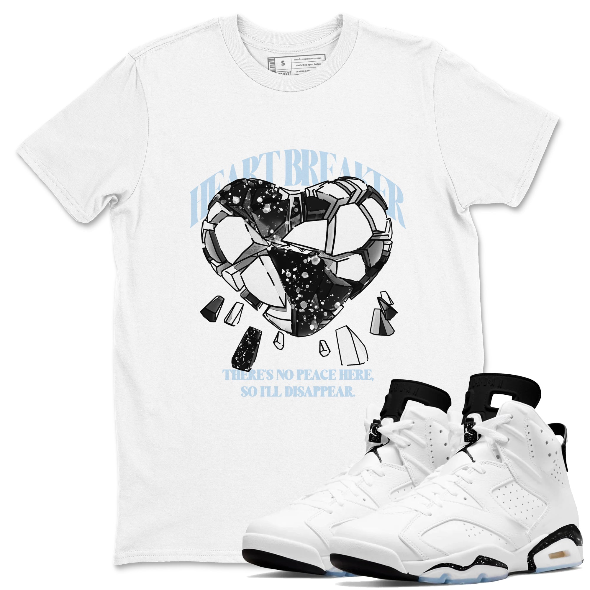 AJ6 White Black shirts to match jordans Heart Breaker sneaker match tees Air Jordan 6 White Black Drip Gear Zone streetwear brand White 1 unisex cotton tee