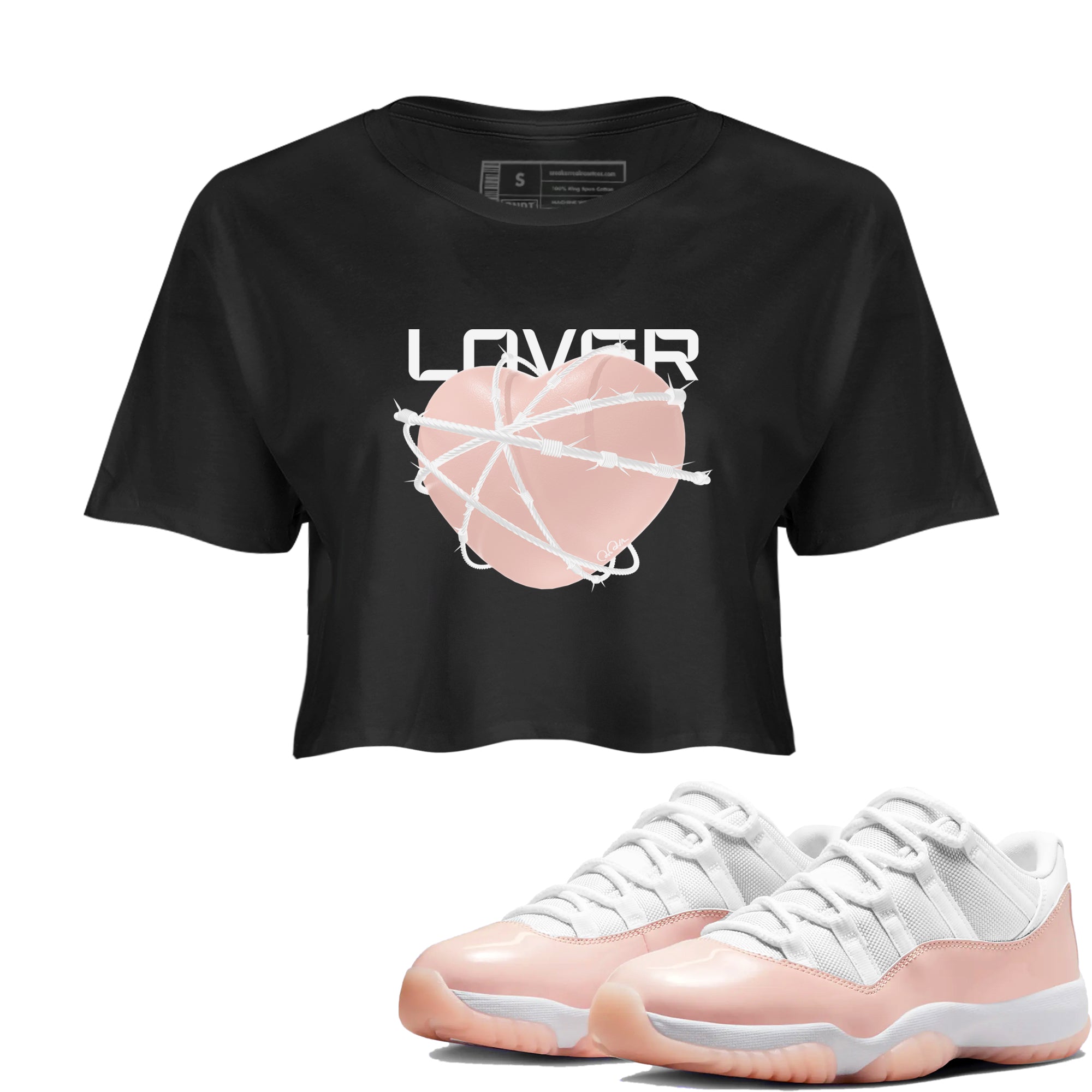 11s Legend Pink shirts to match jordans Heart Lover sneaker match tees Air Jordan 11 Legend Pink Drip Gear Zone streetwear brand Black 1 crop tee