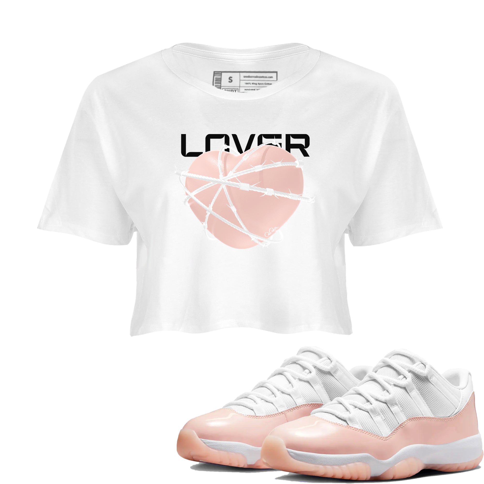 11s Legend Pink shirts to match jordans Heart Lover sneaker match tees Air Jordan 11 Legend Pink Drip Gear Zone streetwear brand White 1 crop tee
