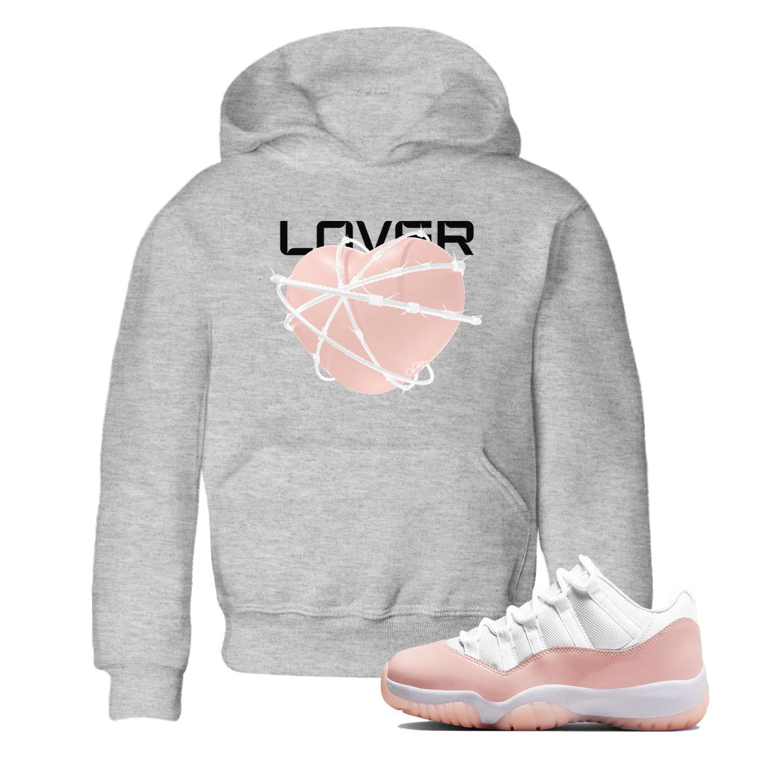 11s Legend Pink shirts to match jordans Heart Lover sneaker match tees Air Jordan 11 Legend Pink Drip Gear Zone streetwear brand Baby and Youth Heather Grey 1 cotton tee
