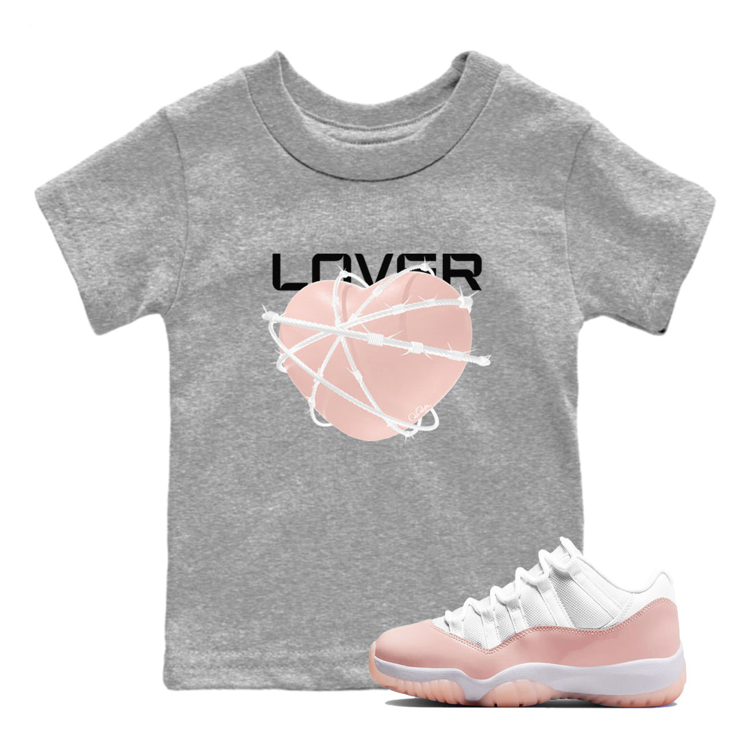 11s Legend Pink shirts to match jordans Heart Lover sneaker match tees Air Jordan 11 Legend Pink Drip Gear Zone streetwear brand Baby and Youth Heather Grey 1 cotton tee