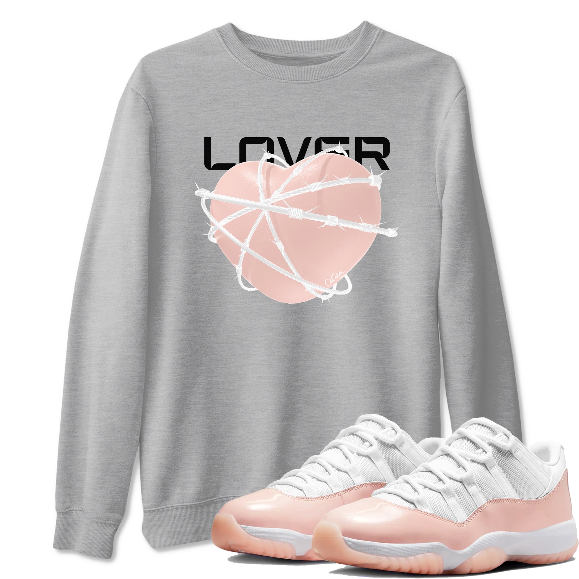 11s Legend Pink shirts to match jordans Heart Lover sneaker match tees Air Jordan 11 Legend Pink Drip Gear Zone streetwear brand Heather Grey 1 unisex cotton tee
