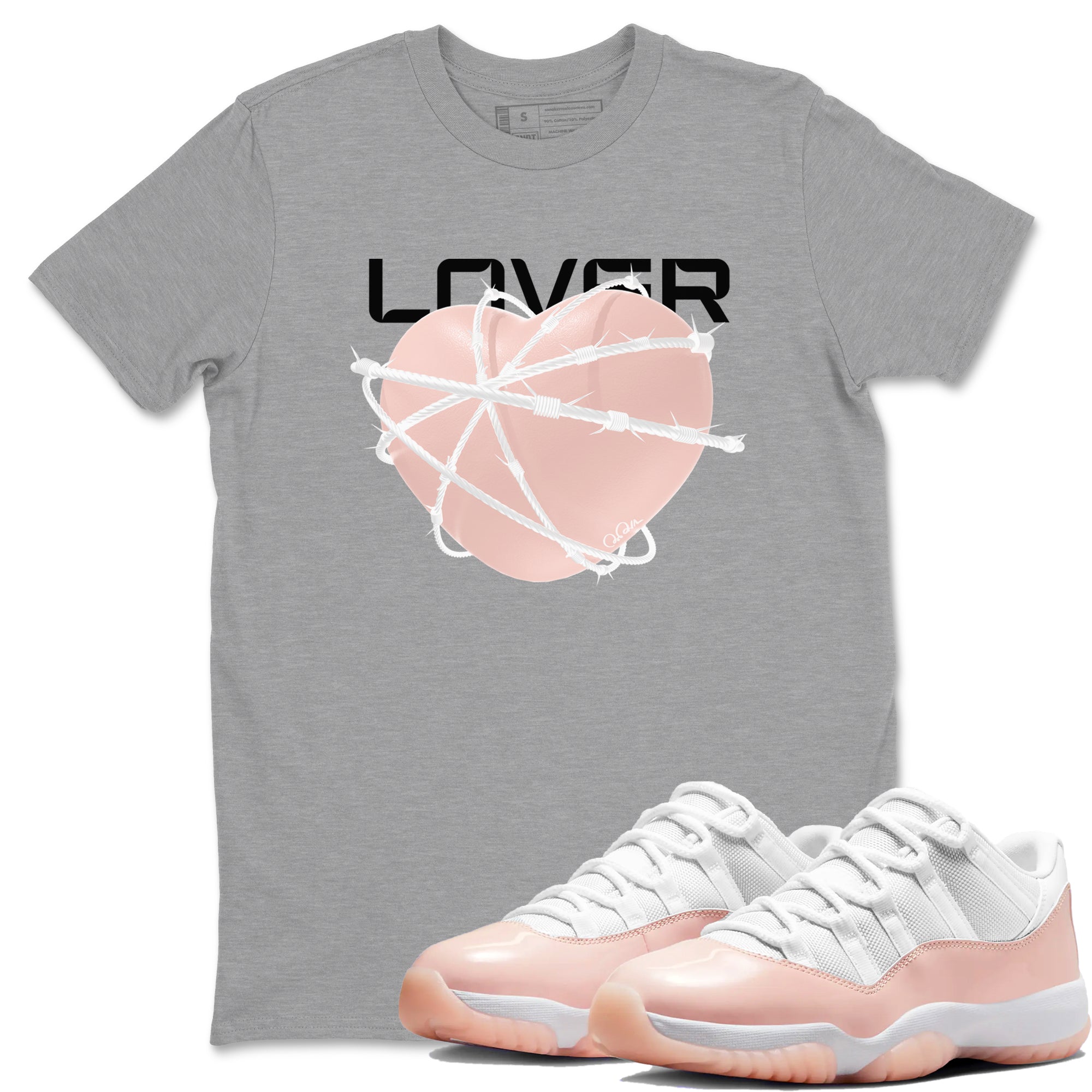 11s Legend Pink shirts to match jordans Heart Lover sneaker match tees Air Jordan 11 Legend Pink Drip Gear Zone streetwear brand Heather Grey 1 unisex cotton tee