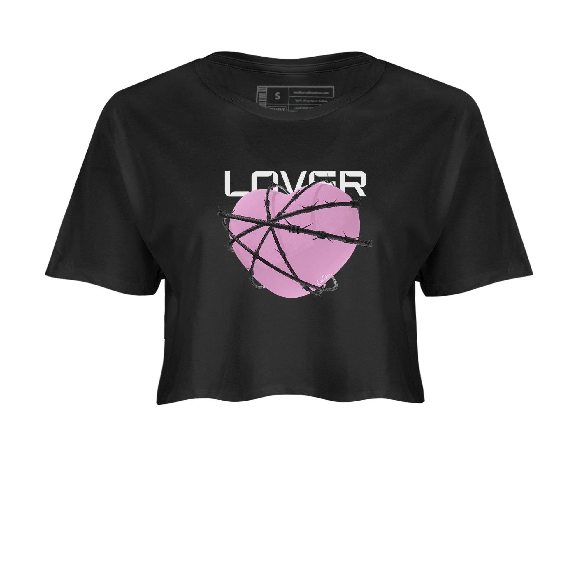 4s Retro Orchid shirts to match jordans Heart Lover sneaker match tees Air Jordan 4 WMNS Orchid match shoes to clothes Drip Gear Zone unisex cotton Black 2 crop tee