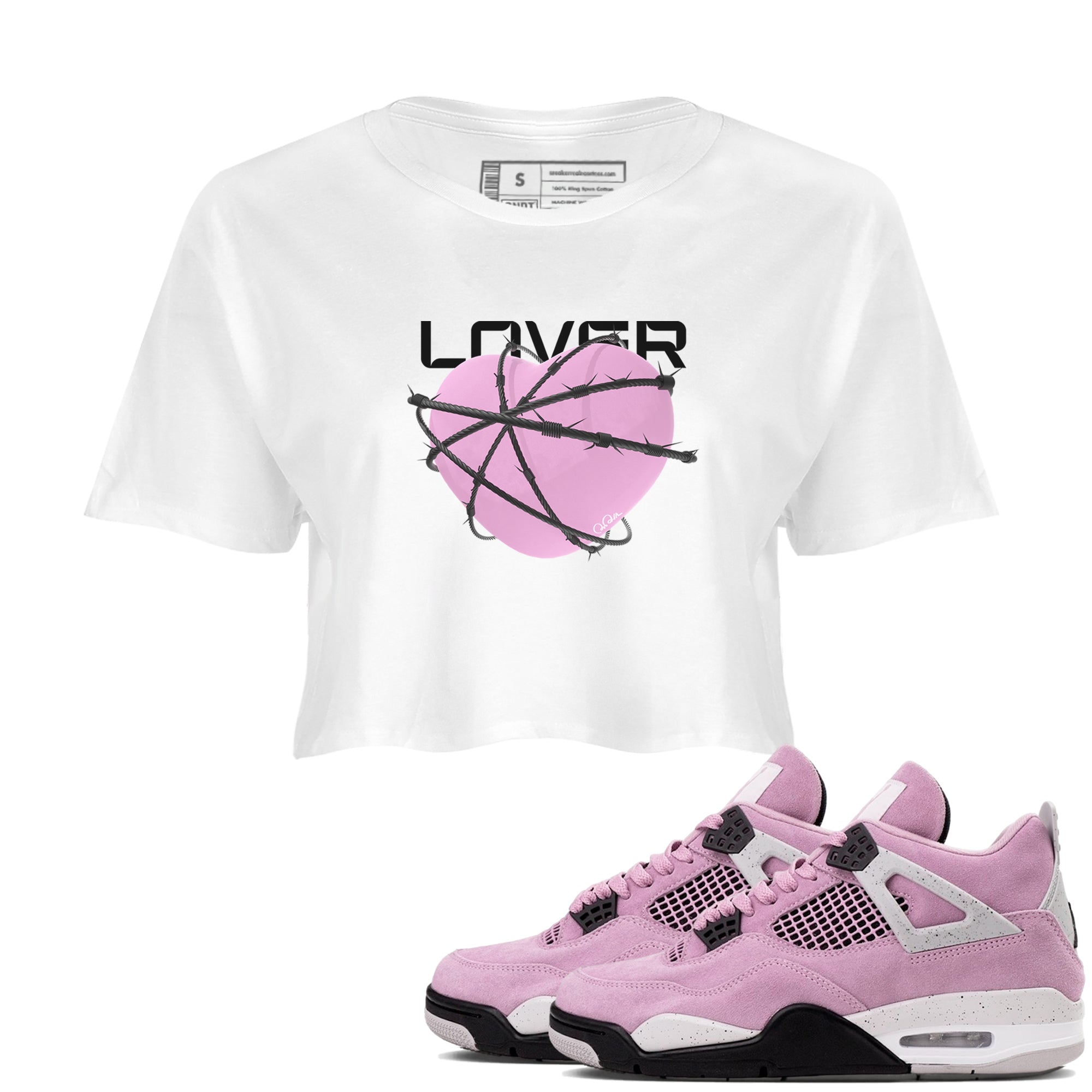 4s Retro Orchid shirts to match jordans Heart Lover sneaker match tees Air Jordan 4 WMNS Orchid match shoes to clothes Drip Gear Zone unisex cotton White 1 crop tee
