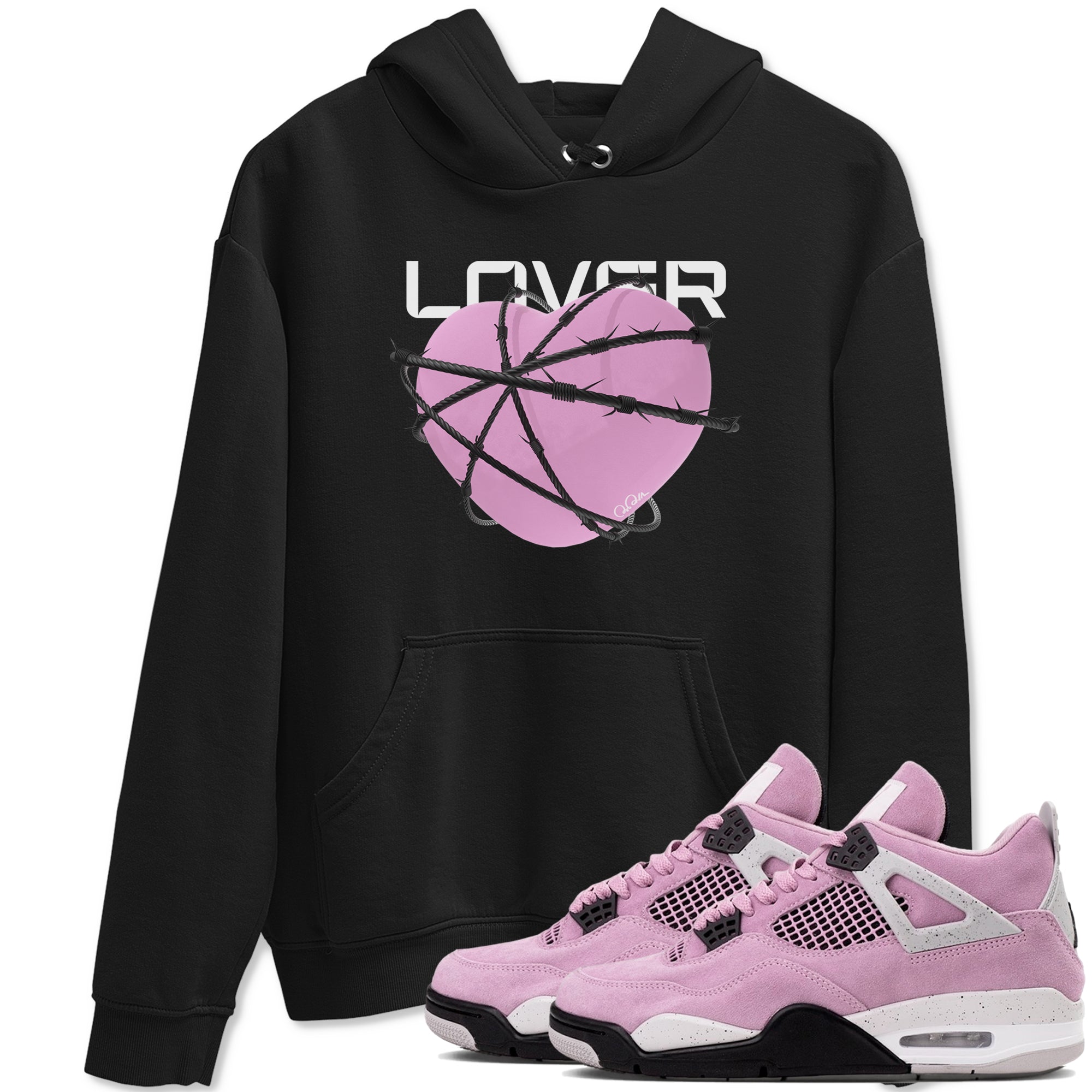 4s Retro Orchid shirts to match jordans Heart Lover sneaker match tees Air Jordan 4 WMNS Orchid match shoes to clothes Drip Gear Zone unisex cotton Black 1 shirts