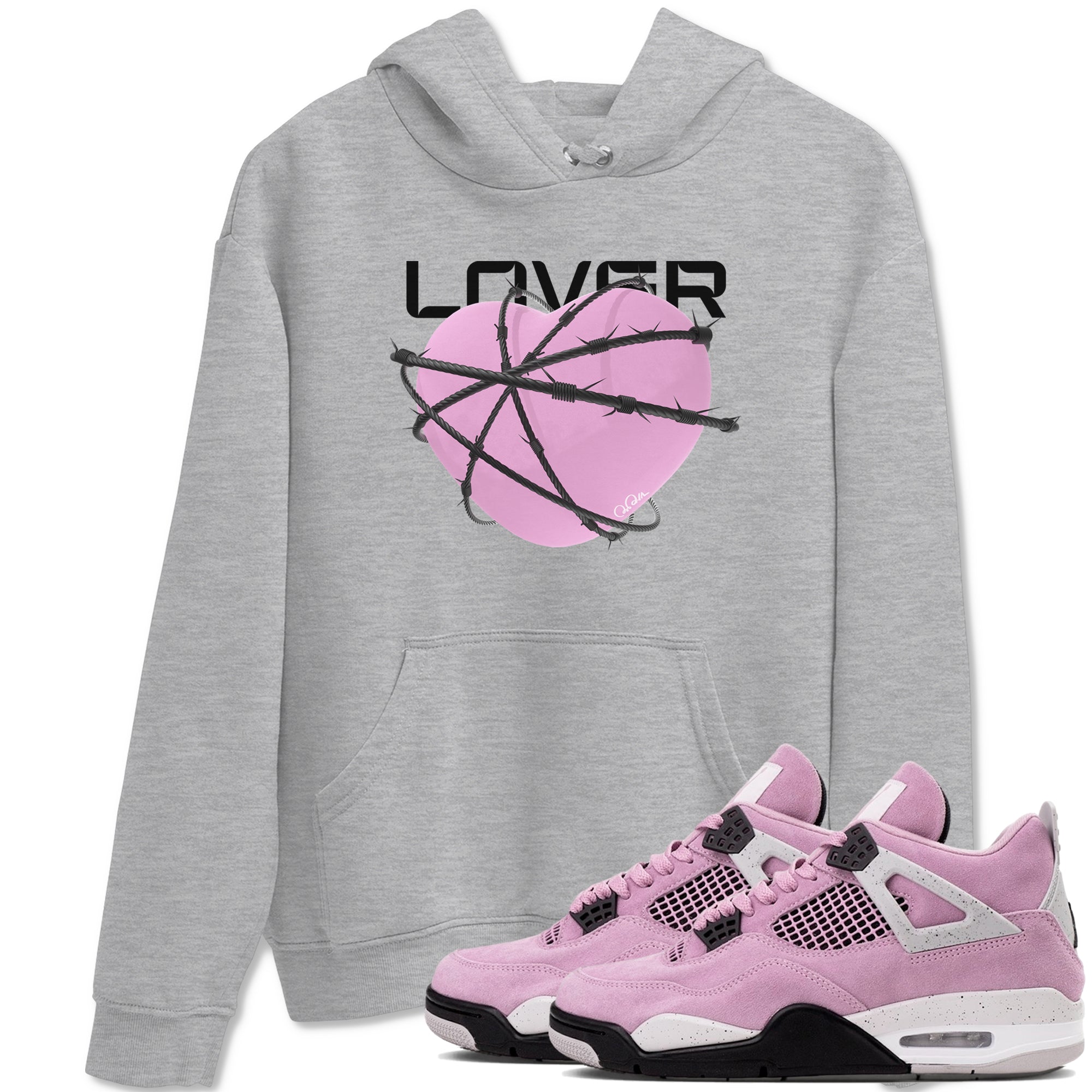 4s Retro Orchid shirts to match jordans Heart Lover sneaker match tees Air Jordan 4 WMNS Orchid match shoes to clothes Drip Gear Zone unisex cotton Heather Grey 1 shirts