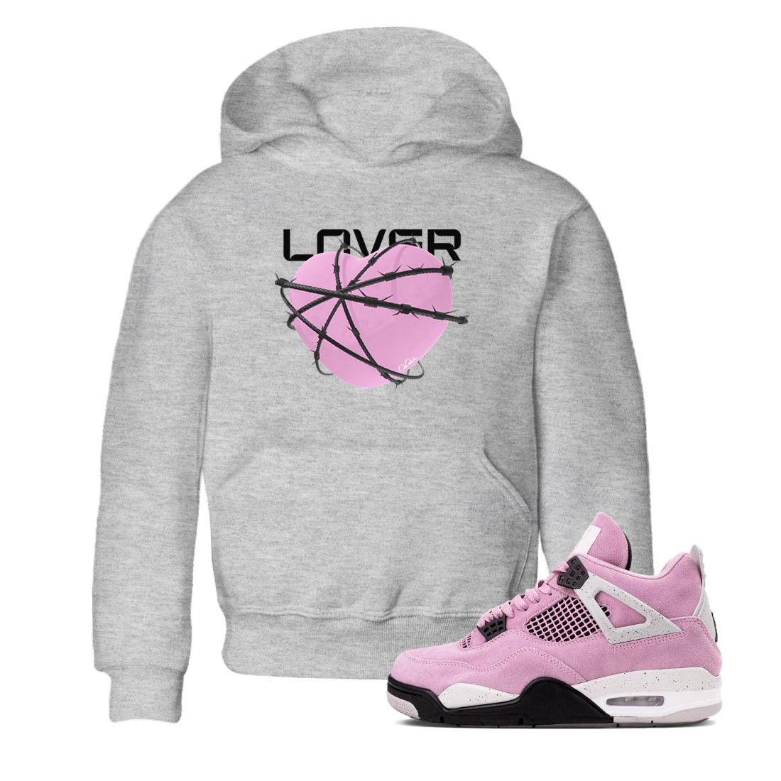 4s Retro Orchid shirts to match jordans Heart Lover sneaker match tees Air Jordan 4 WMNS Orchid match shoes to clothes Drip Gear Zone Youth Baby Heather Grey 1 tee