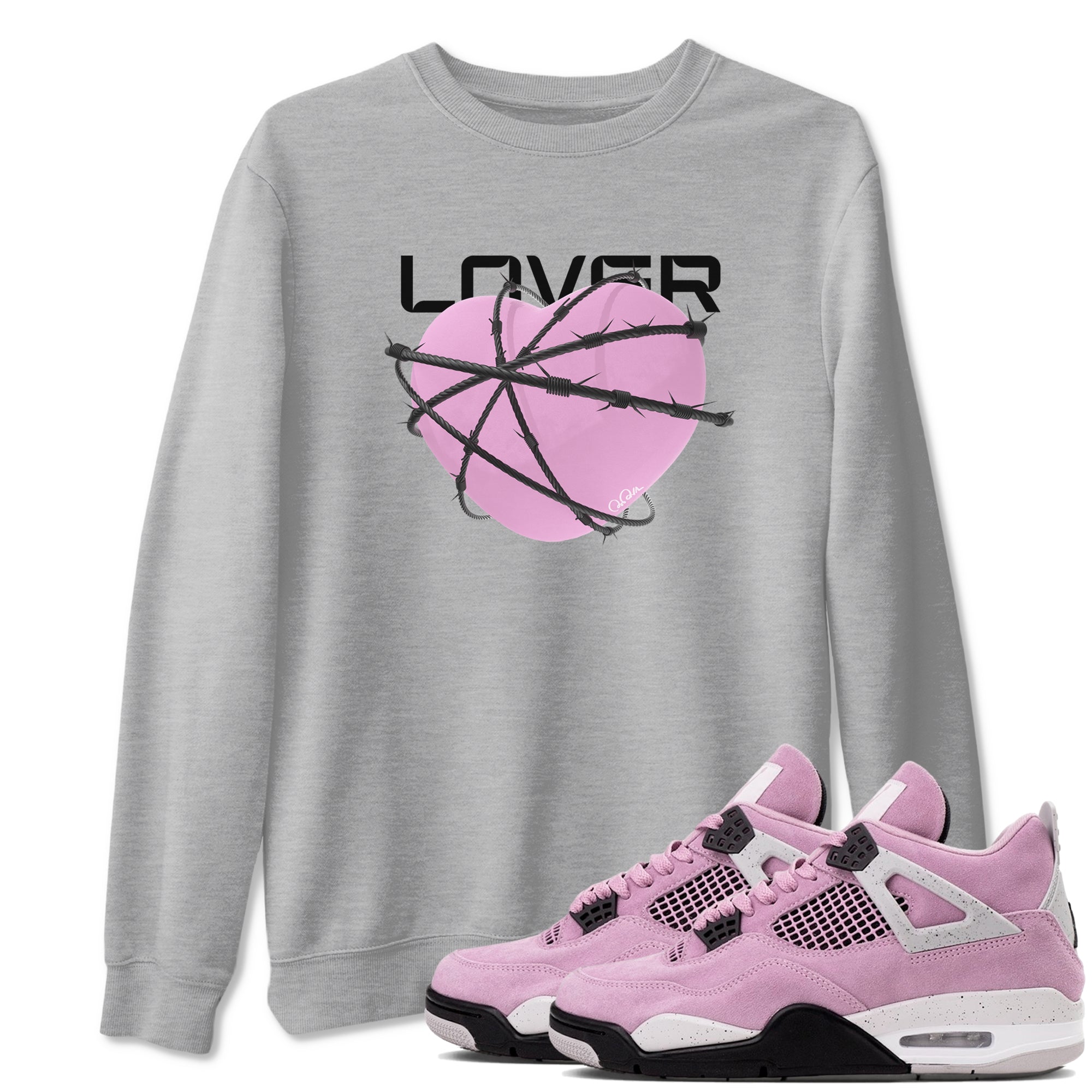 4s Retro Orchid shirts to match jordans Heart Lover sneaker match tees Air Jordan 4 WMNS Orchid match shoes to clothes Drip Gear Zone unisex cotton Heather Grey 1 shirts
