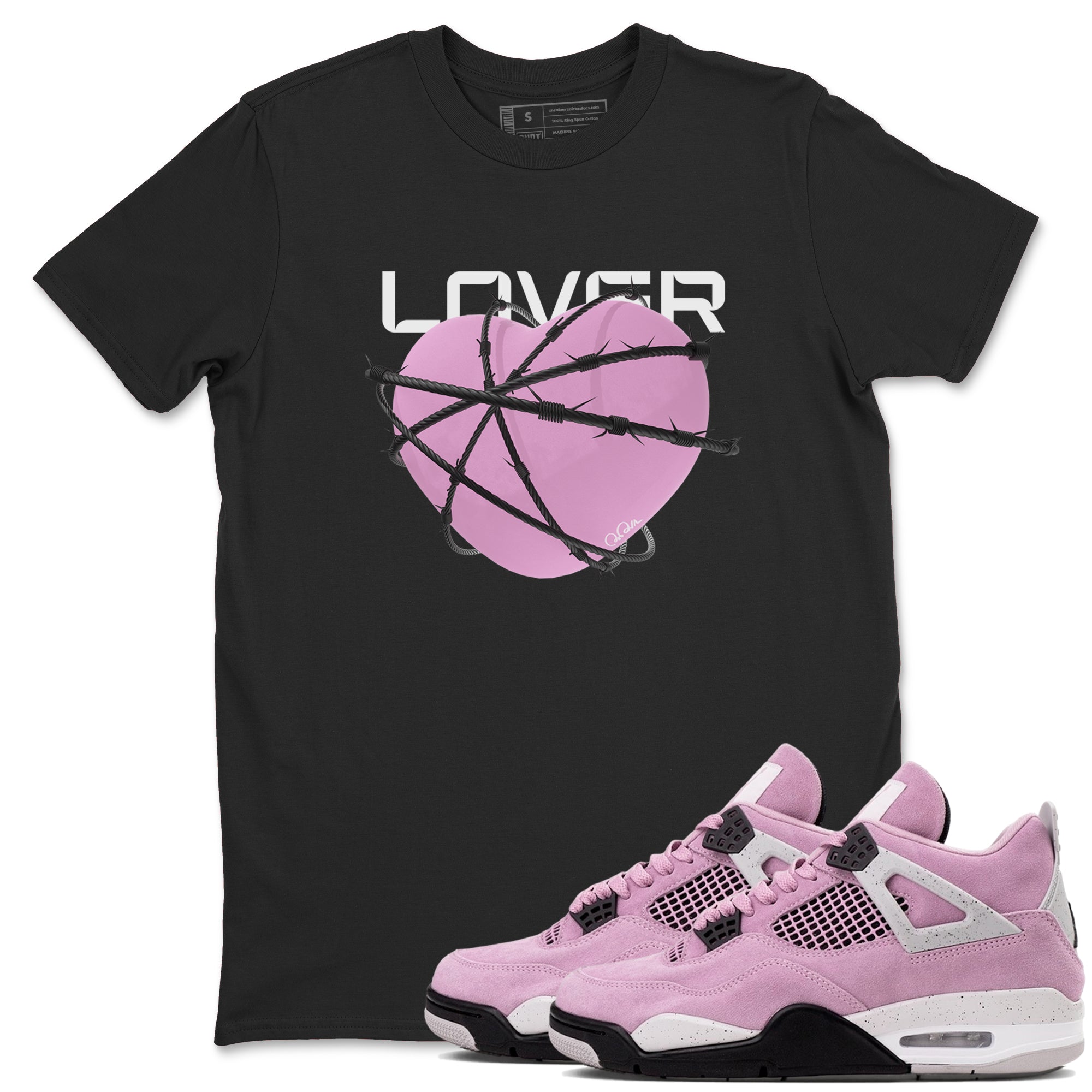 4s Retro Orchid shirts to match jordans Heart Lover sneaker match tees Air Jordan 4 WMNS Orchid match shoes to clothes Drip Gear Zone unisex cotton Black 1 shirts