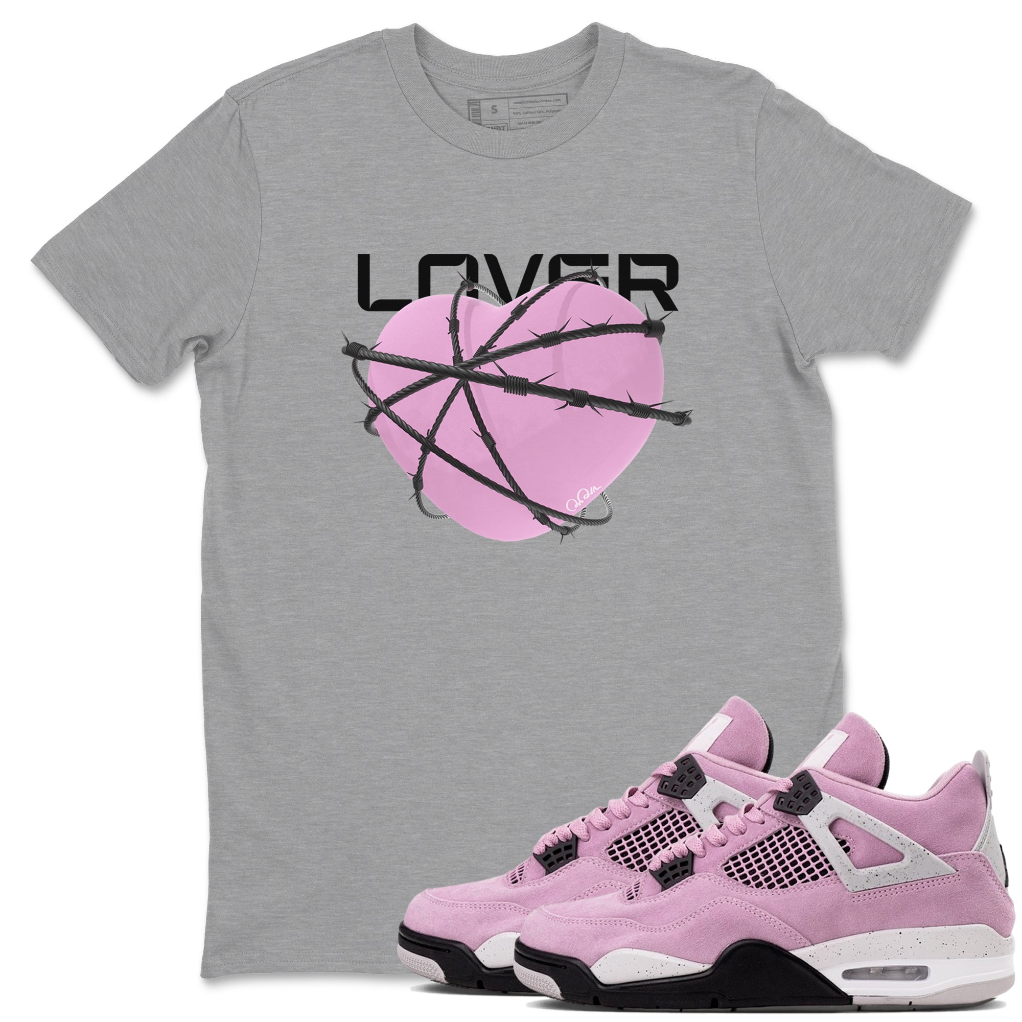 4s Retro Orchid shirts to match jordans Heart Lover sneaker match tees Air Jordan 4 WMNS Orchid match shoes to clothes Drip Gear Zone unisex cotton Heather Grey 1 shirts