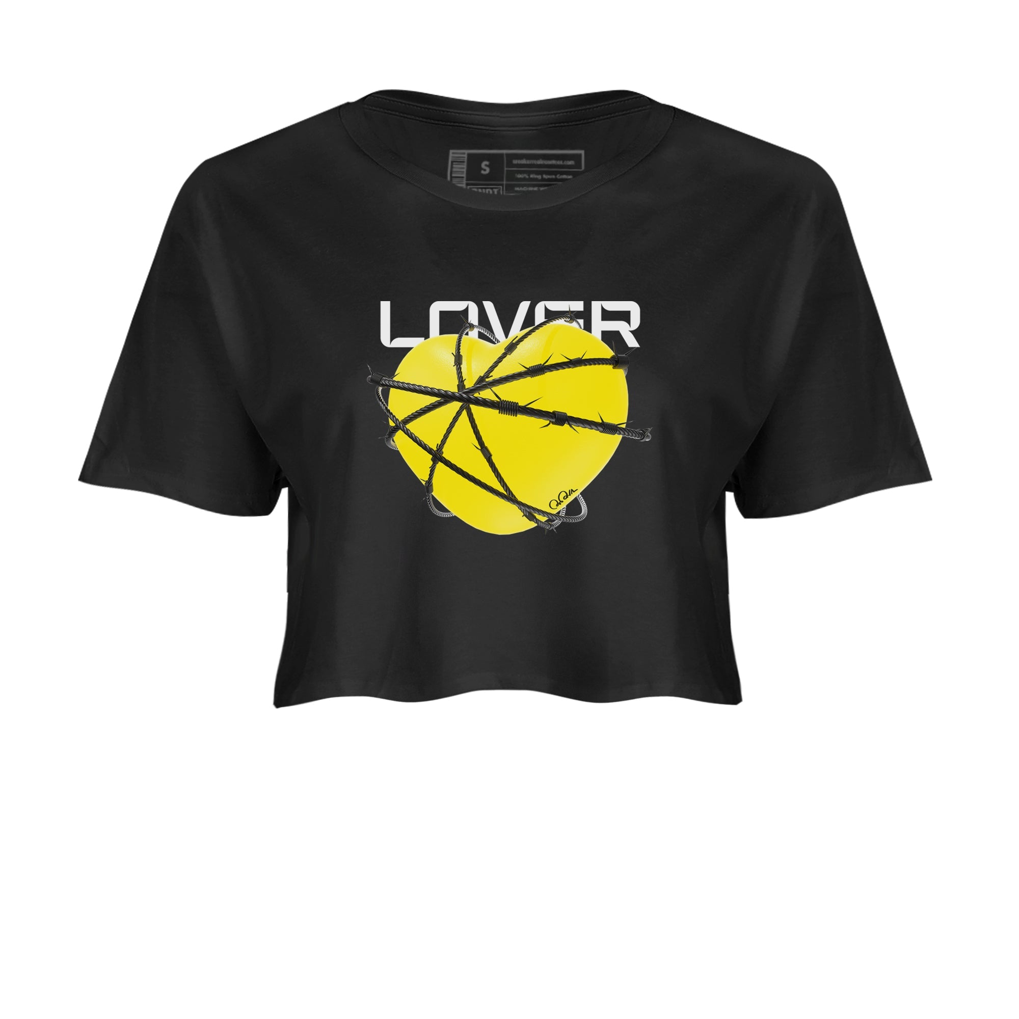 AJ4 Vivid Sulfur shirt to match jordans Heart Lover sneaker tees Air Jordan 4 Vivid Sulfur Drip Gear Zone Black 2 crop length shirt