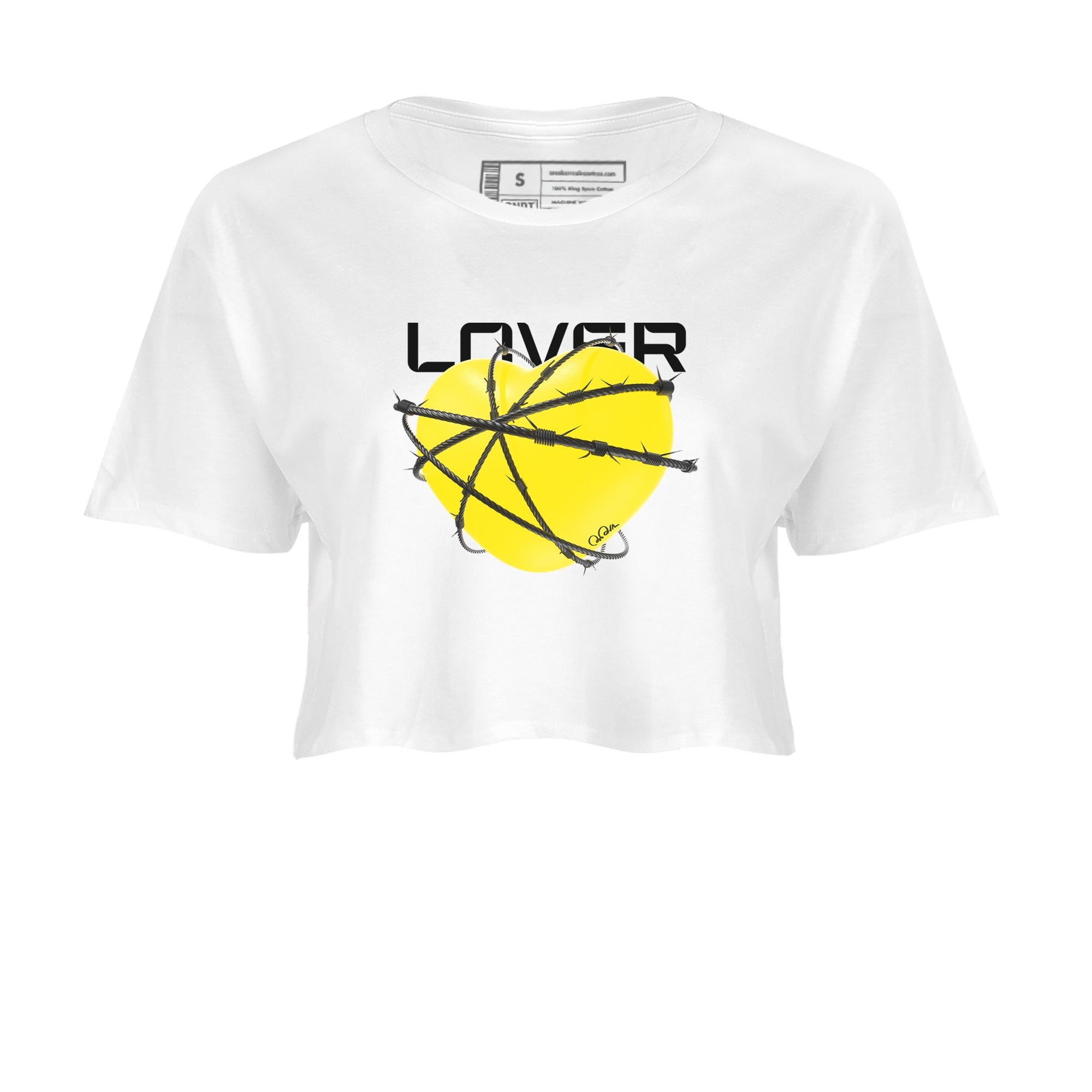 AJ4 Vivid Sulfur shirt to match jordans Heart Lover sneaker tees Air Jordan 4 Vivid Sulfur Drip Gear Zone White 2 crop length shirt