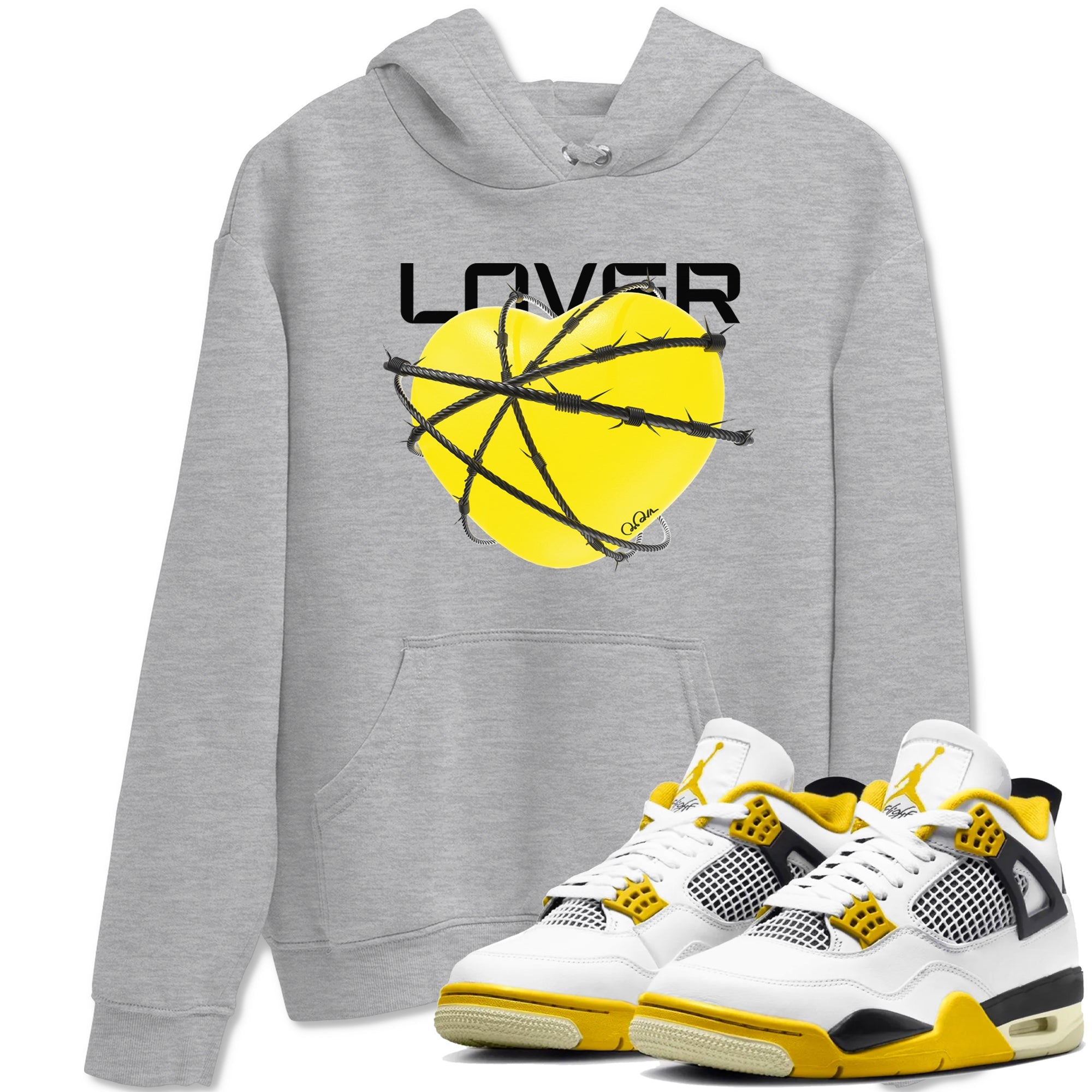 AJ4 Vivid Sulfur shirt to match jordans Heart Lover sneaker tees Air Jordan 4 Vivid Sulfur Drip Gear Zone unisex cotton Heather Grey 1 crew neck shirt