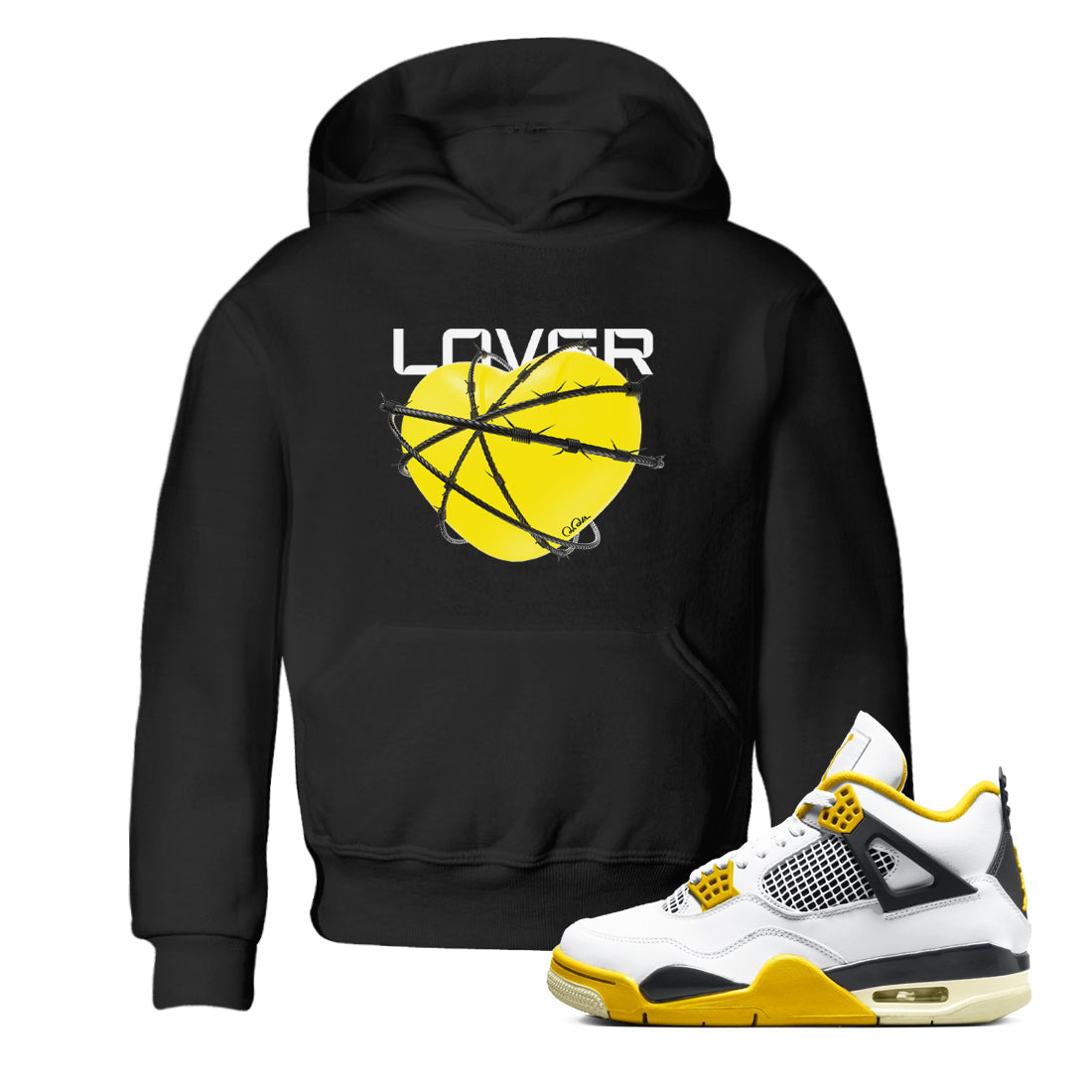AJ4 Vivid Sulfur shirt to match jordans Heart Lover sneaker tees Air Jordan 4 Vivid Sulfur Drip Gear Zone baby toddler Black 1 cotton Shirt