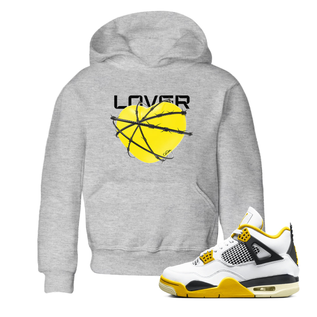 AJ4 Vivid Sulfur shirt to match jordans Heart Lover sneaker tees Air Jordan 4 Vivid Sulfur Drip Gear Zone baby toddler Heather Grey 1 cotton Shirt