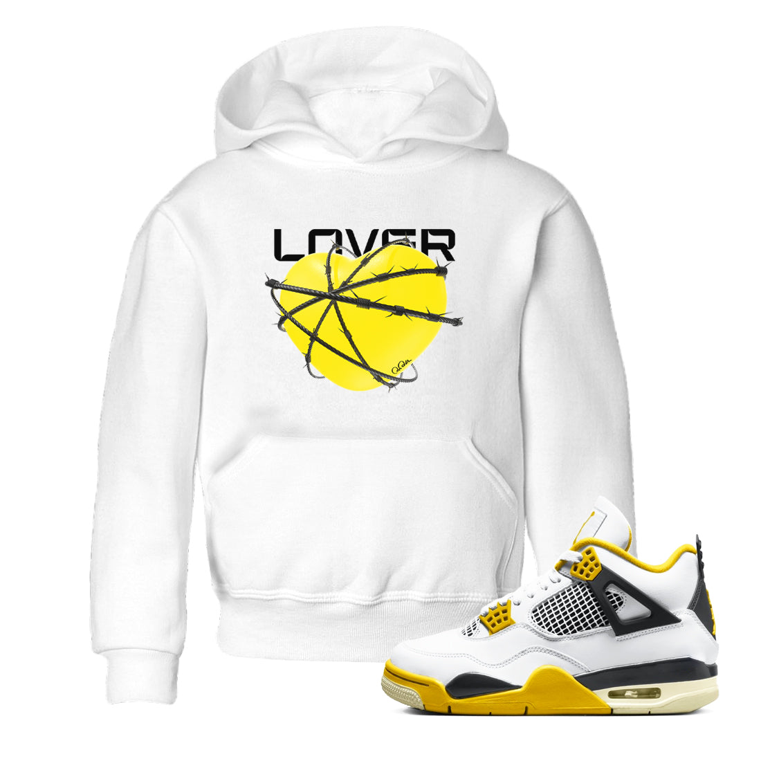 AJ4 Vivid Sulfur shirt to match jordans Heart Lover sneaker tees Air Jordan 4 Vivid Sulfur Drip Gear Zone baby toddler White 1 cotton Shirt