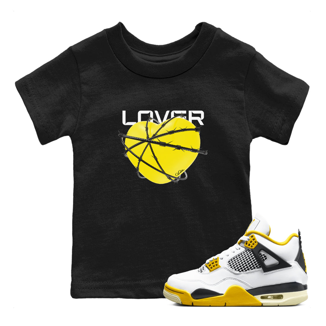 AJ4 Vivid Sulfur shirt to match jordans Heart Lover sneaker tees Air Jordan 4 Vivid Sulfur Drip Gear Zone baby toddler Black 1 cotton Shirt