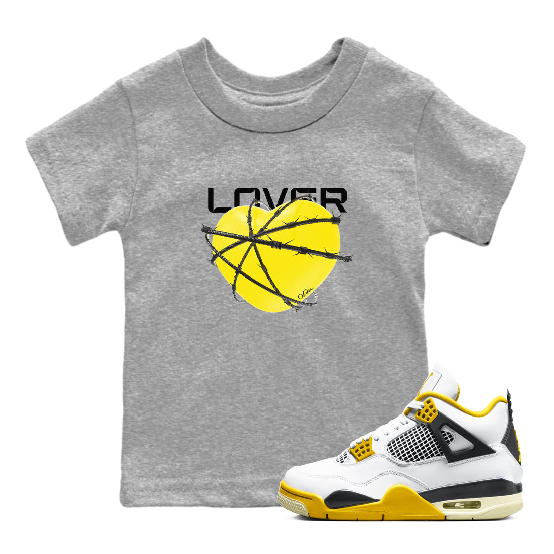 AJ4 Vivid Sulfur shirt to match jordans Heart Lover sneaker tees Air Jordan 4 Vivid Sulfur Drip Gear Zone baby toddler Heather Grey 1 cotton Shirt