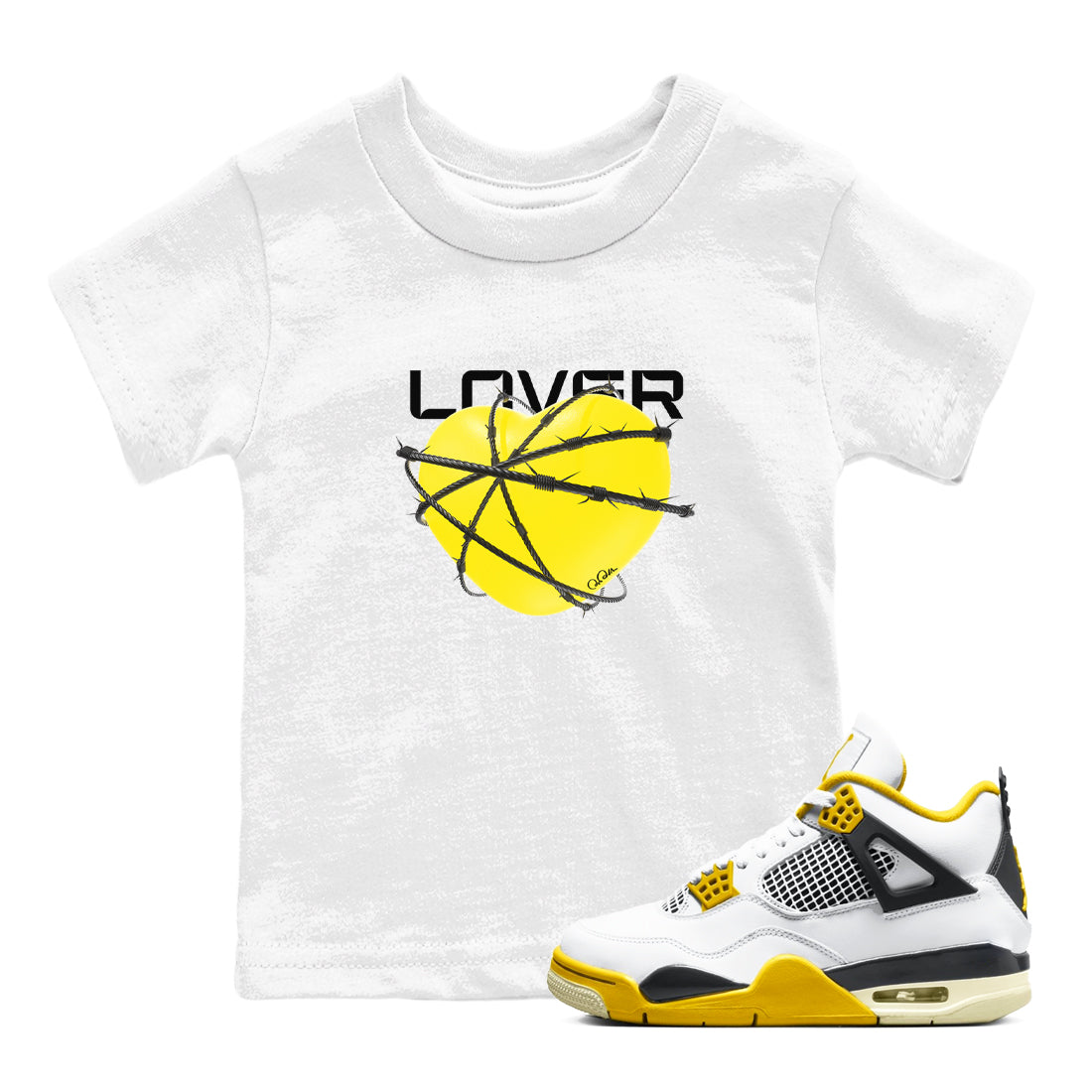 AJ4 Vivid Sulfur shirt to match jordans Heart Lover sneaker tees Air Jordan 4 Vivid Sulfur Drip Gear Zone baby toddler White 1 cotton Shirt