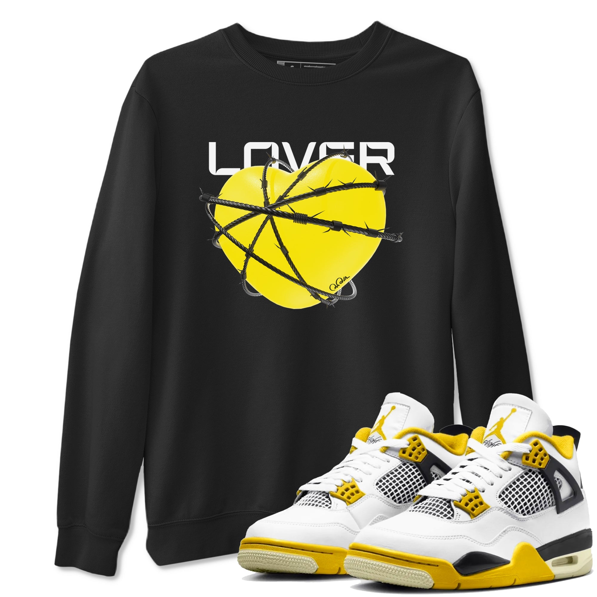 AJ4 Vivid Sulfur shirt to match jordans Heart Lover sneaker tees Air Jordan 4 Vivid Sulfur Drip Gear Zone unisex cotton Black 1 crew neck shirt