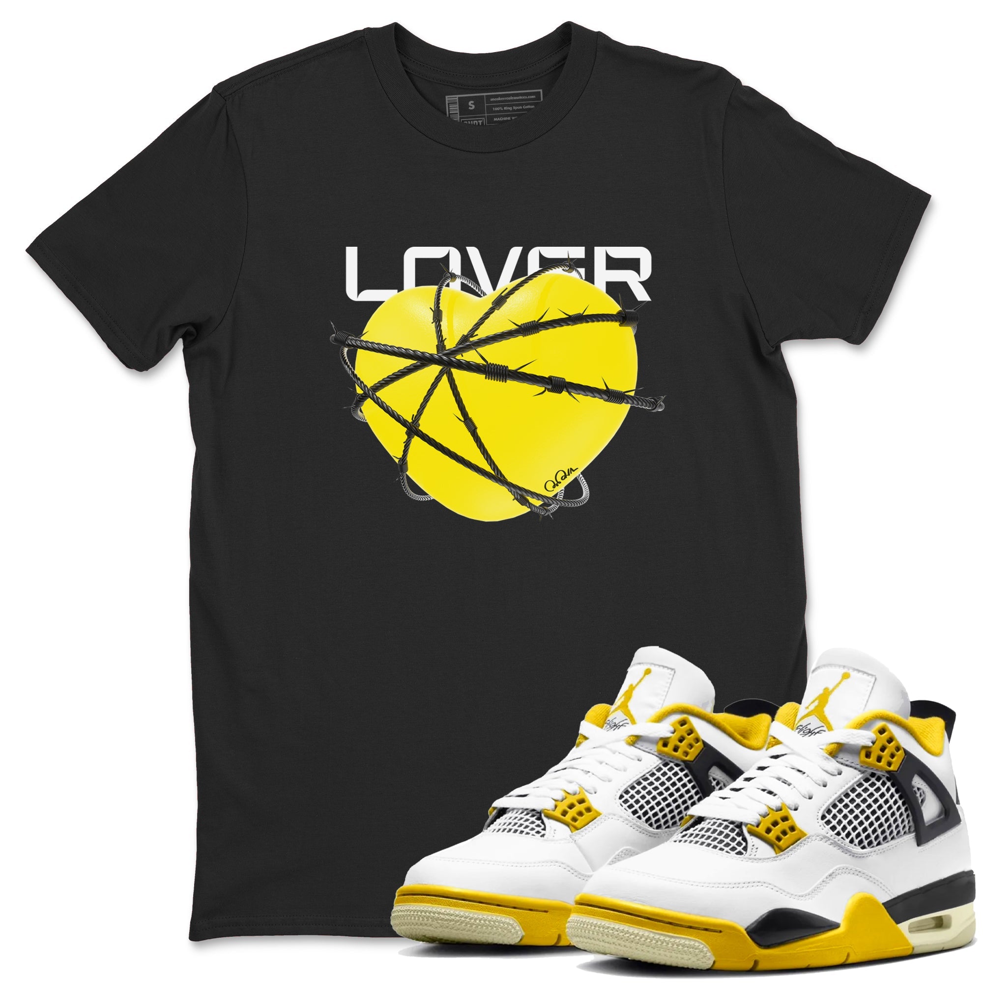 AJ4 Vivid Sulfur shirt to match jordans Heart Lover sneaker tees Air Jordan 4 Vivid Sulfur Drip Gear Zone unisex cotton Black 1 crew neck shirt