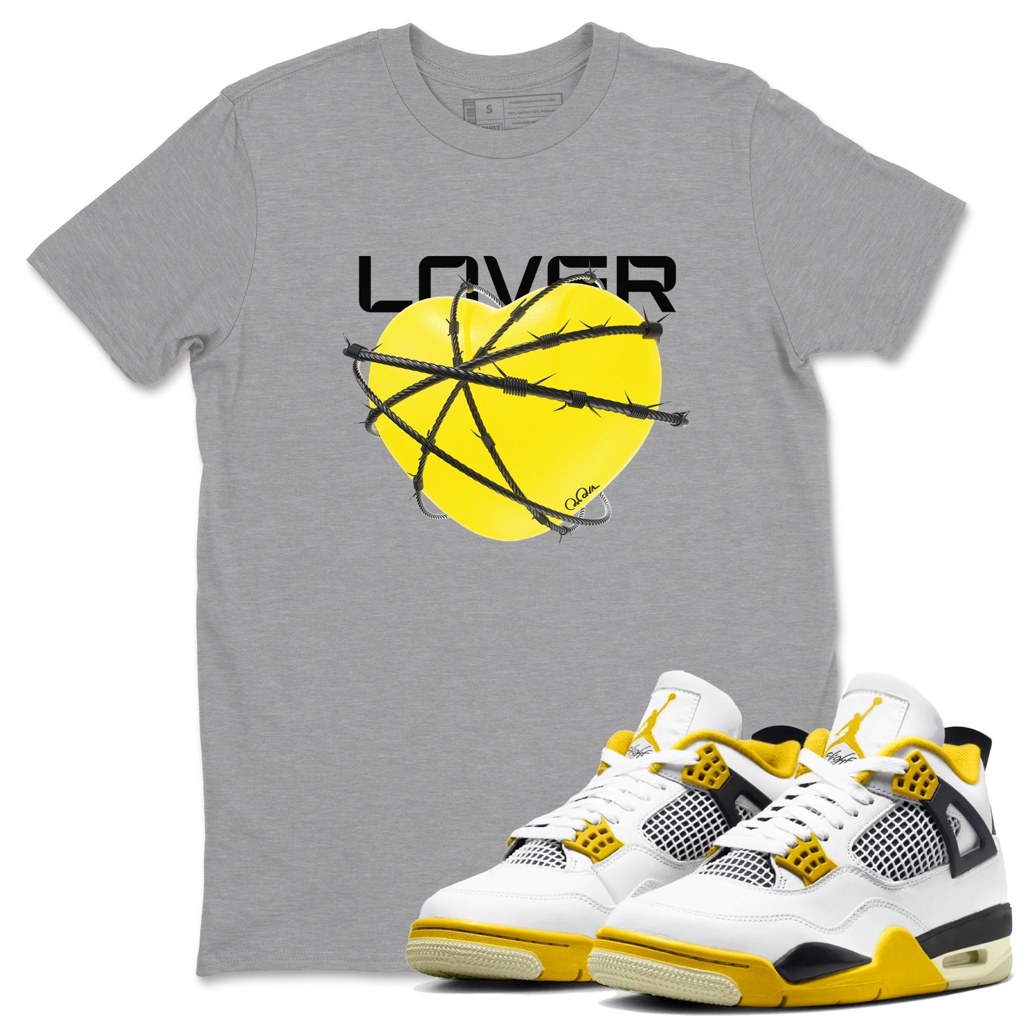 AJ4 Vivid Sulfur shirt to match jordans Heart Lover sneaker tees Air Jordan 4 Vivid Sulfur Drip Gear Zone unisex cotton Heather Grey 1 crew neck shirt