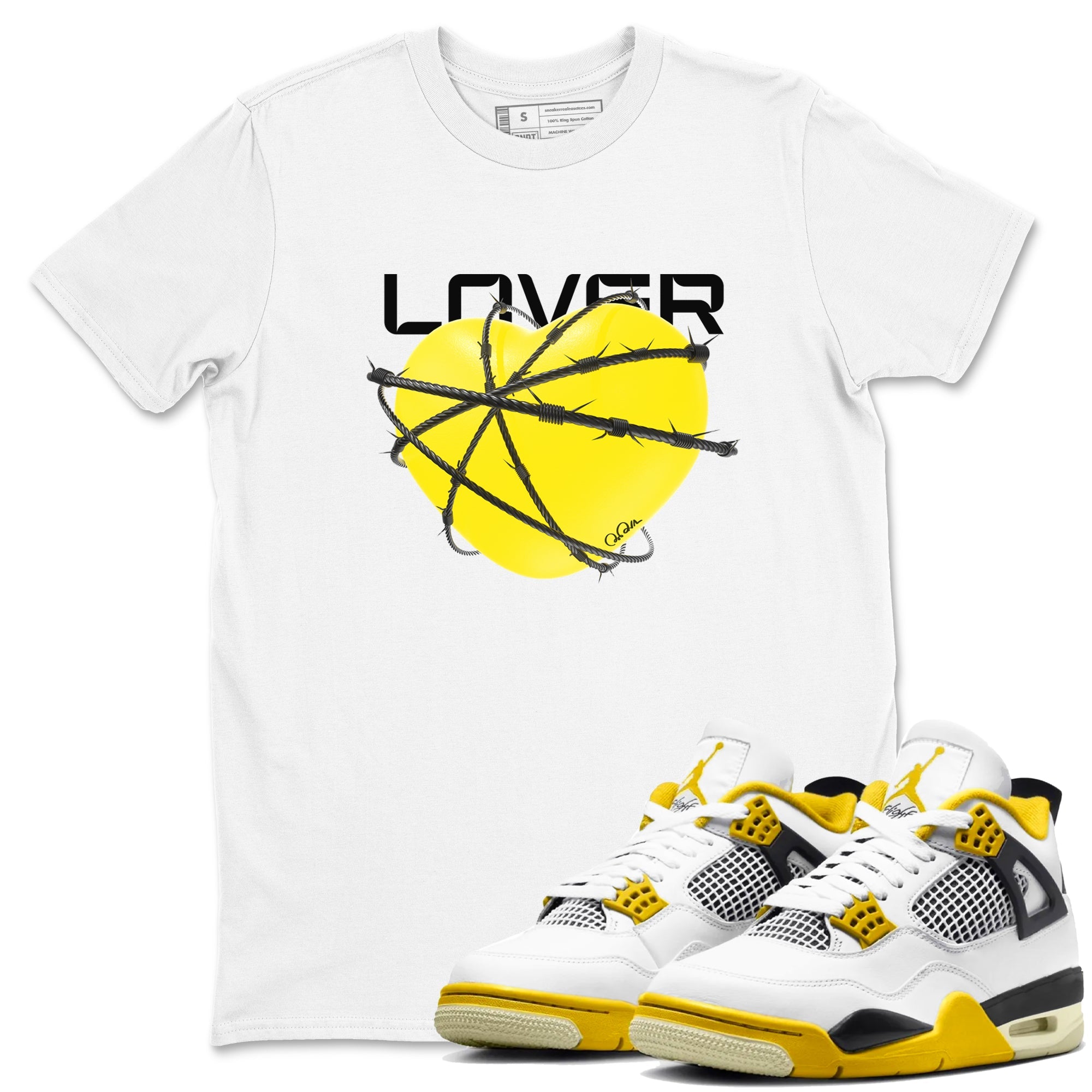AJ4 Vivid Sulfur shirt to match jordans Heart Lover sneaker tees Air Jordan 4 Vivid Sulfur Drip Gear Zone unisex cotton White 1 crew neck shirt