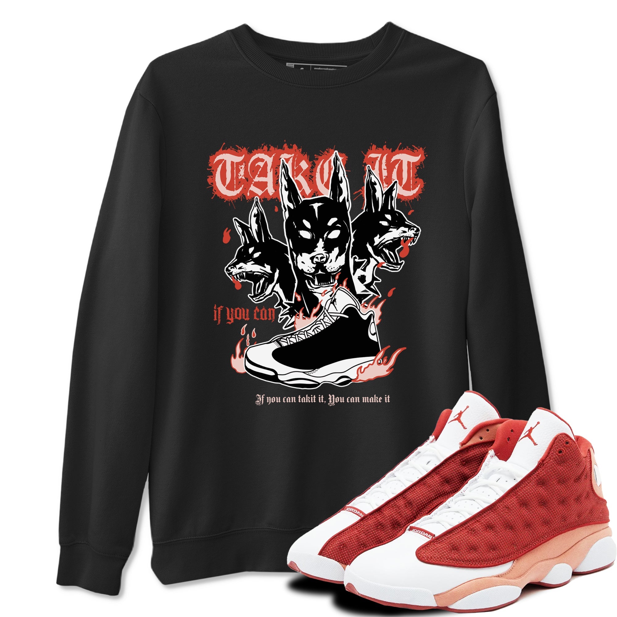 Air Jordan 13 Dune Red shirts to match jordans Hell Hounds sneaker match tees AJ13 Dune Red Sneaker Shirts Drip Gear Zone streetwear brand Black 1 unisex cotton tee