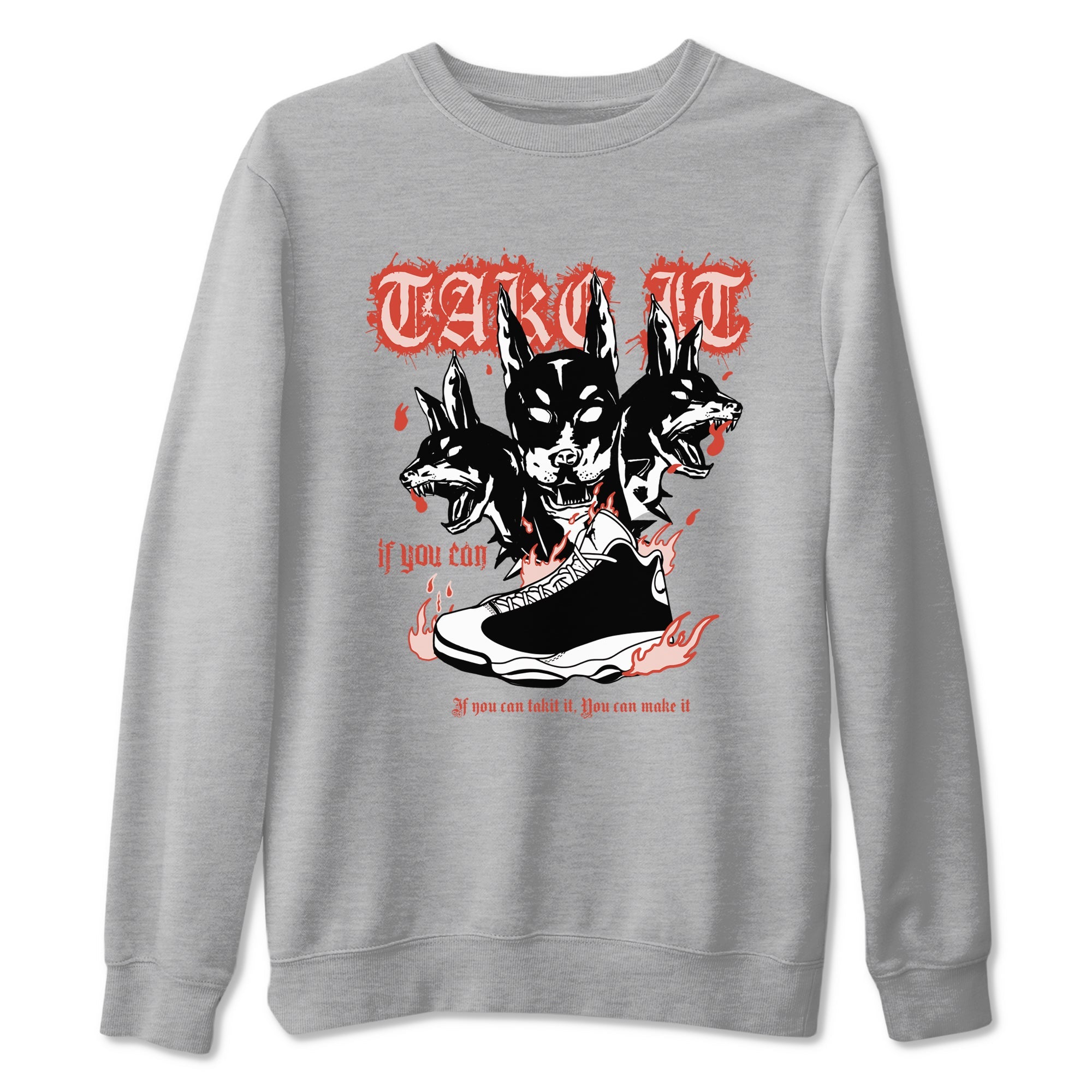 Air Jordan 13 Dune Red shirts to match jordans Hell Hounds sneaker match tees AJ13 Dune Red Sneaker Shirts Drip Gear Zone streetwear brand Heather Grey 2 unisex cotton tee