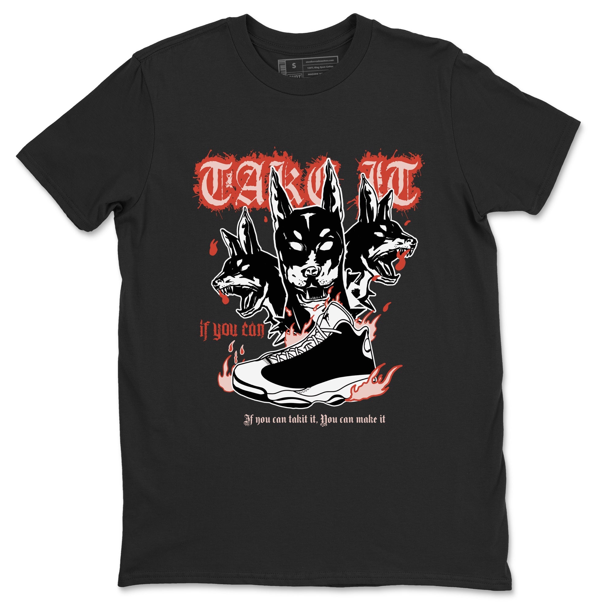 Air Jordan 13 Dune Red shirts to match jordans Hell Hounds sneaker match tees AJ13 Dune Red Sneaker Shirts Drip Gear Zone streetwear brand Black 2 unisex cotton tee