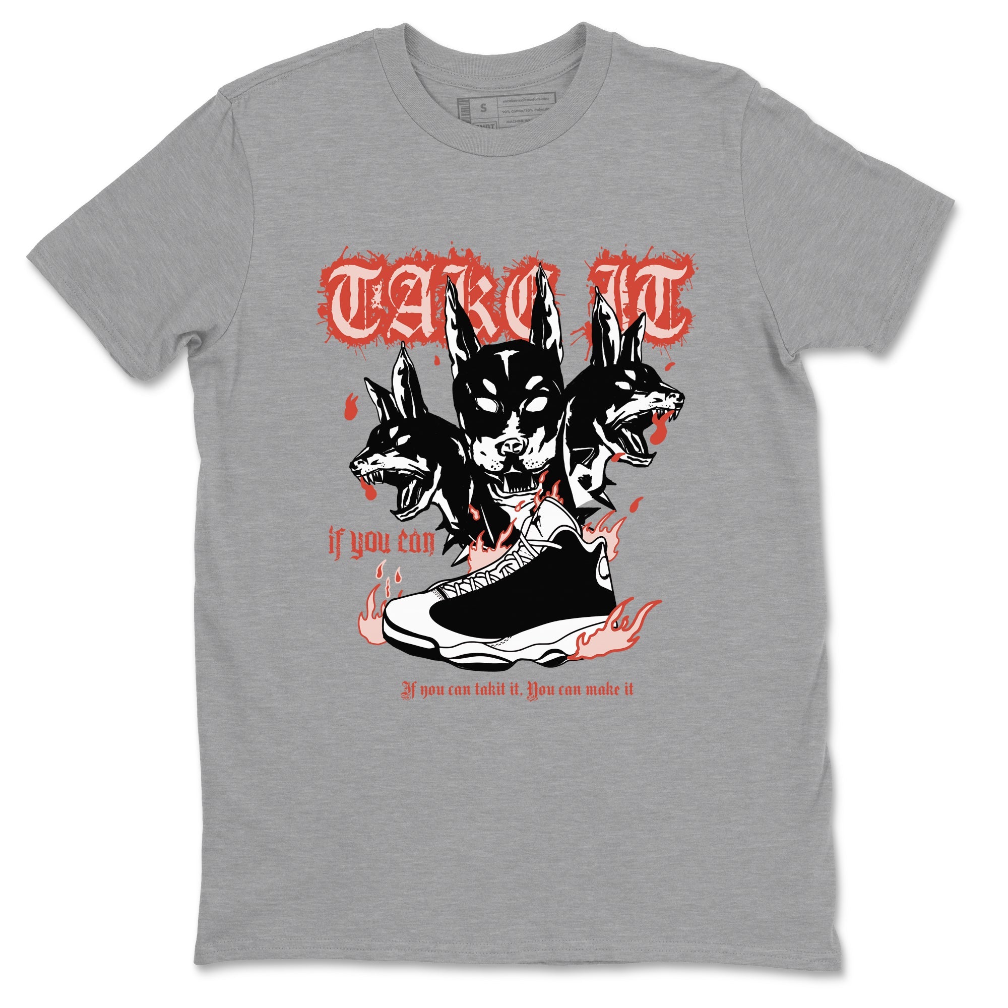 Air Jordan 13 Dune Red shirts to match jordans Hell Hounds sneaker match tees AJ13 Dune Red Sneaker Shirts Drip Gear Zone streetwear brand Heather Grey 2 unisex cotton tee