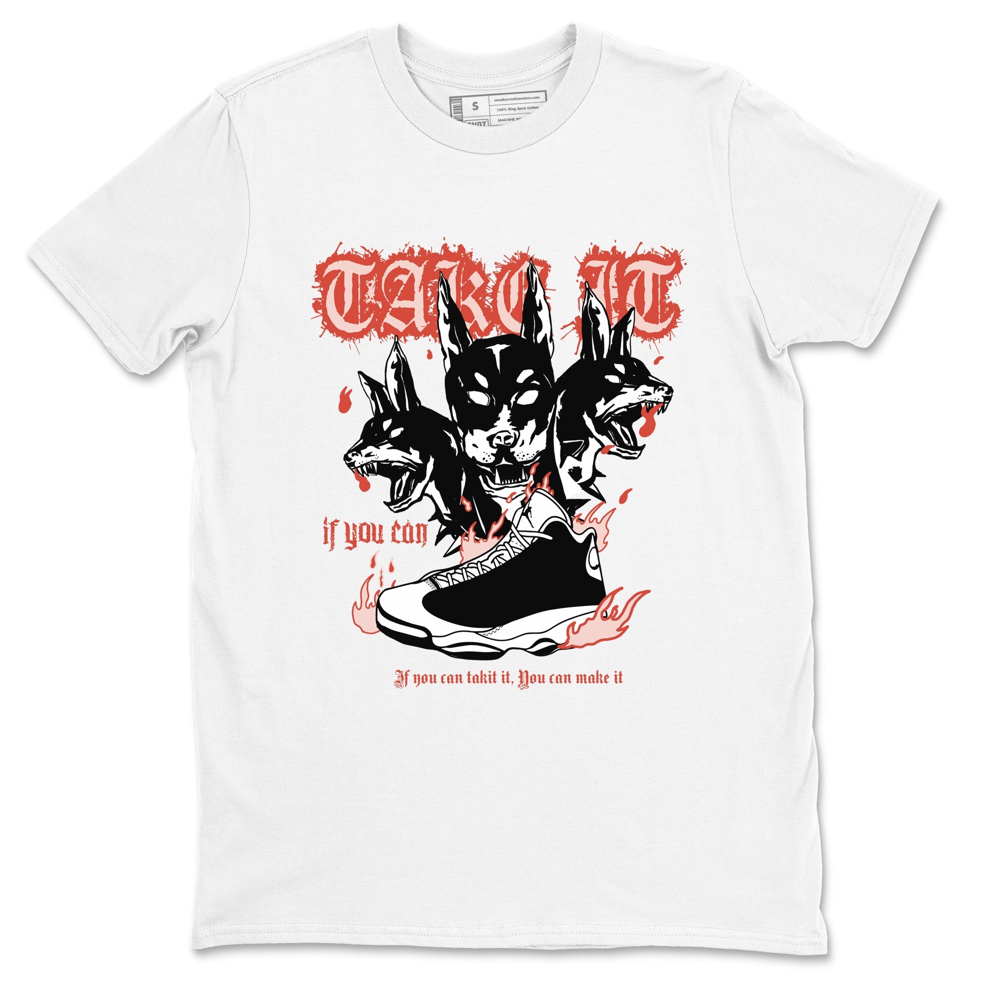 Air Jordan 13 Dune Red shirts to match jordans Hell Hounds sneaker match tees AJ13 Dune Red Sneaker Shirts Drip Gear Zone streetwear brand White 2 unisex cotton tee