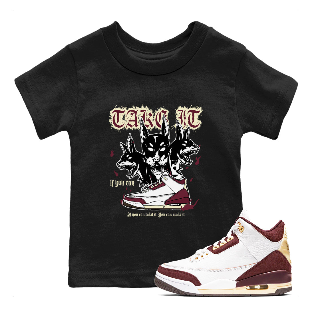 AJ3 A Ma Maniere x Burgundy Crush shirts to match jordans Hell Hounds sneaker match tees A Ma Maniére x Air Jordan 3 "Burgundy Crush" Drip Gear Zone streetwear brand Baby and Youth Black 1 cotton tee