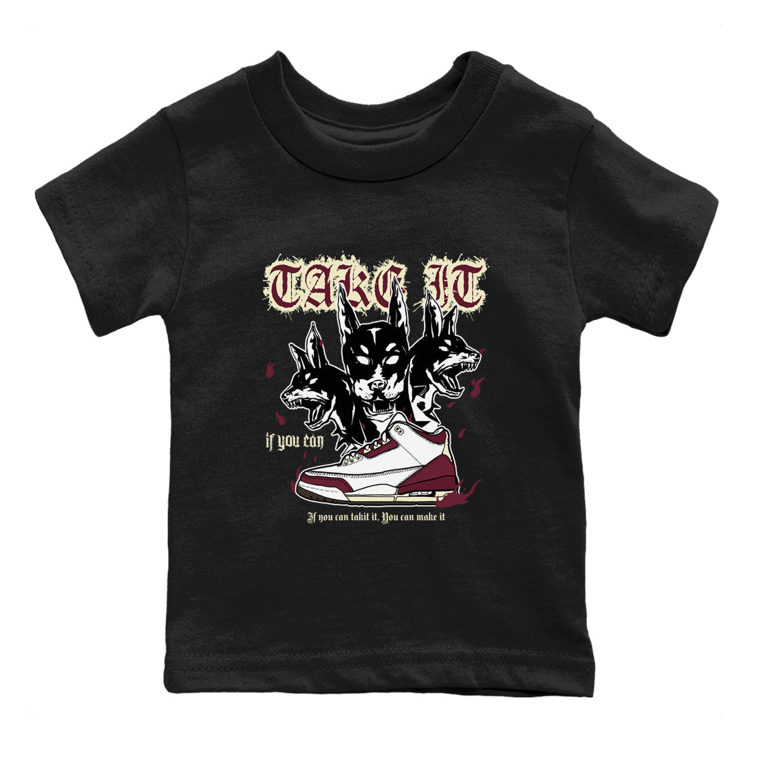 AJ3 A Ma Maniere x Burgundy Crush shirts to match jordans Hell Hounds sneaker match tees A Ma Maniére x Air Jordan 3 "Burgundy Crush" Drip Gear Zone streetwear brand Baby and Youth Black 2 cotton tee