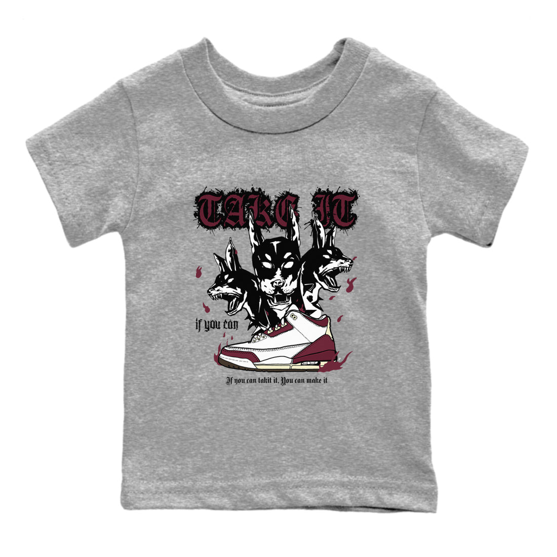 AJ3 A Ma Maniere x Burgundy Crush shirts to match jordans Hell Hounds sneaker match tees A Ma Maniére x Air Jordan 3 "Burgundy Crush" Drip Gear Zone streetwear brand Baby and Youth Heather Grey 2 cotton tee