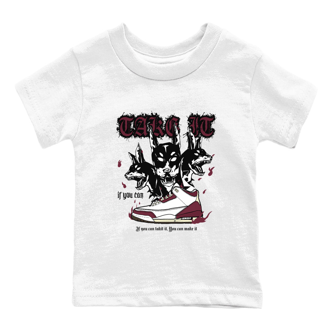 AJ3 A Ma Maniere x Burgundy Crush shirts to match jordans Hell Hounds sneaker match tees A Ma Maniére x Air Jordan 3 "Burgundy Crush" Drip Gear Zone streetwear brand Baby and Youth White 2 cotton tee