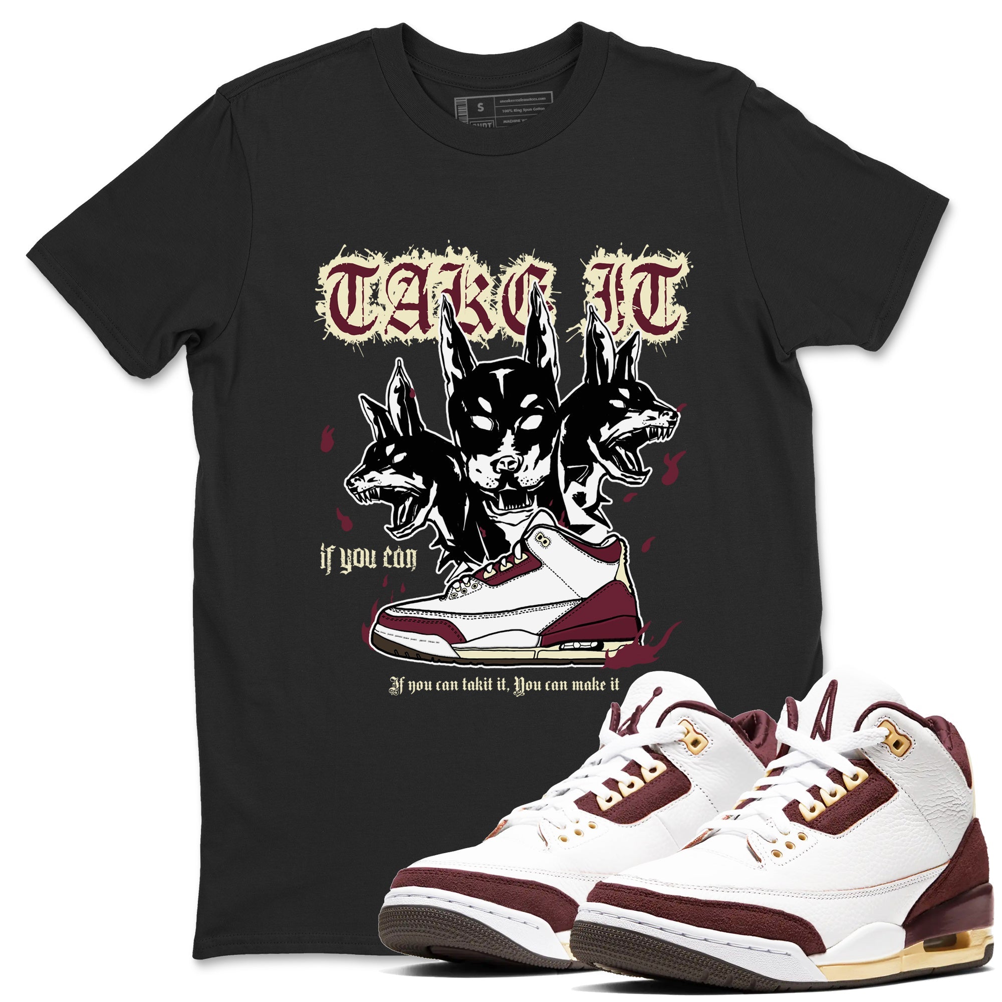 AJ3 A Ma Maniere x Burgundy Crush shirts to match jordans Hell Hounds sneaker match tees A Ma Maniére x Air Jordan 3 "Burgundy Crush" Drip Gear Zone streetwear brand Black 1 unisex cotton tee
