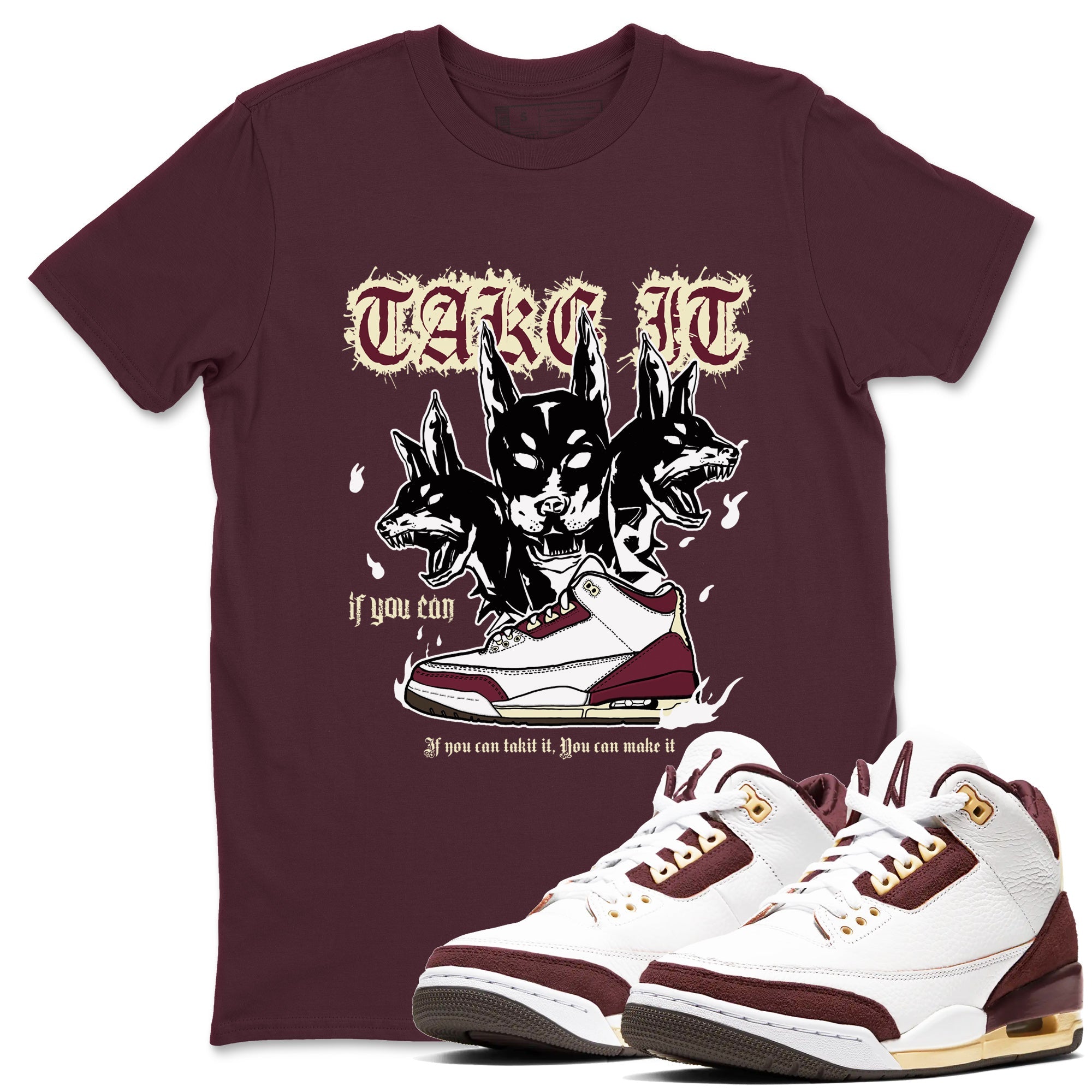 AJ3 A Ma Maniere x Burgundy Crush shirts to match jordans Hell Hounds sneaker match tees A Ma Maniére x Air Jordan 3 "Burgundy Crush" Drip Gear Zone streetwear brand Maroon 1 unisex cotton tee