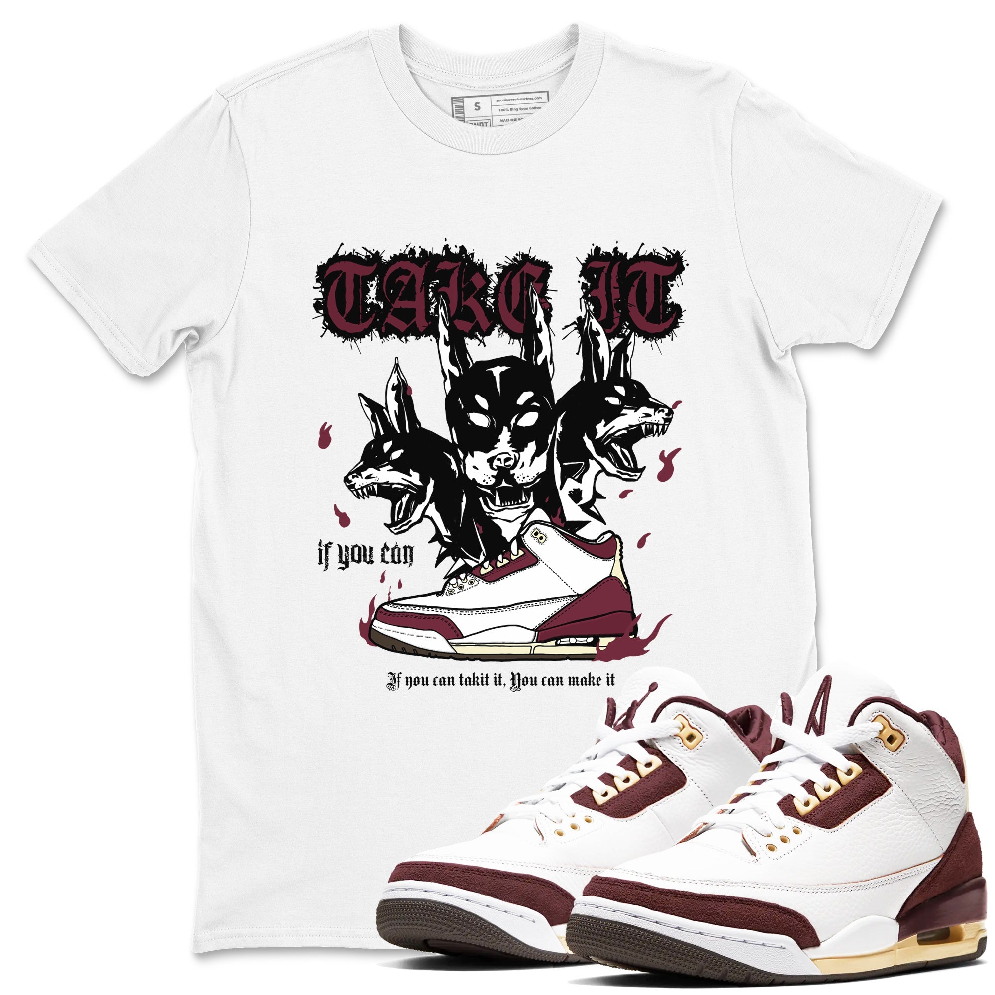 AJ3 A Ma Maniere x Burgundy Crush shirts to match jordans Hell Hounds sneaker match tees A Ma Maniére x Air Jordan 3 "Burgundy Crush" Drip Gear Zone streetwear brand White 1 unisex cotton tee