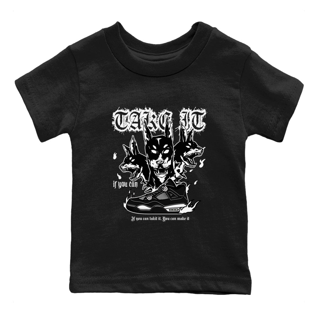 Air Jordan 4 White Thunder shirts to match jordans Hell Hounds sneaker match tees 4s White Thunder Sneaker Shirts Drip Gear Zone streetwear brand Baby and Youth Black 2 cotton tee