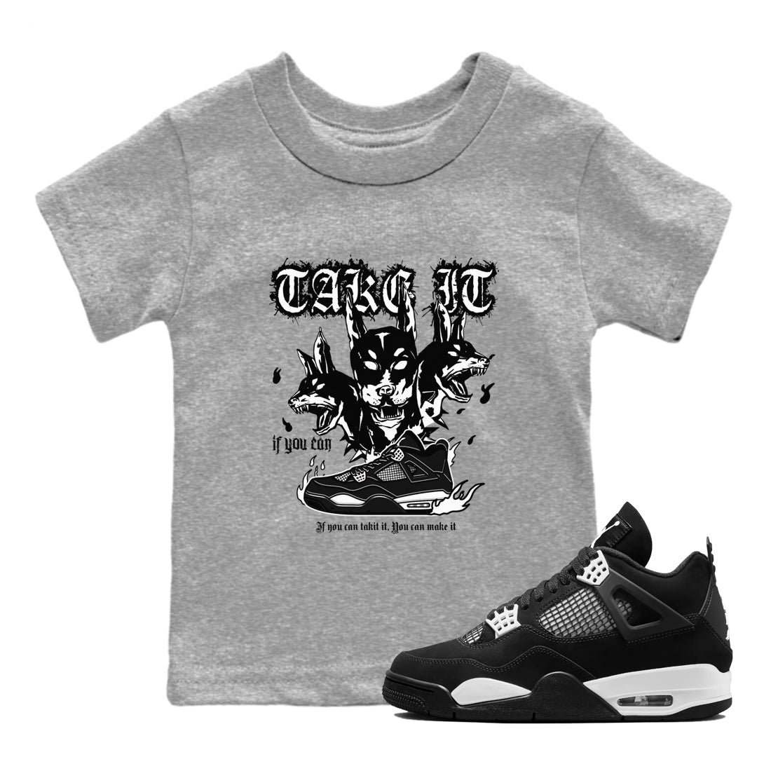 Air Jordan 4 White Thunder shirts to match jordans Hell Hounds sneaker match tees 4s White Thunder Sneaker Shirts Drip Gear Zone streetwear brand Baby and Youth Heather Grey 1 cotton tee