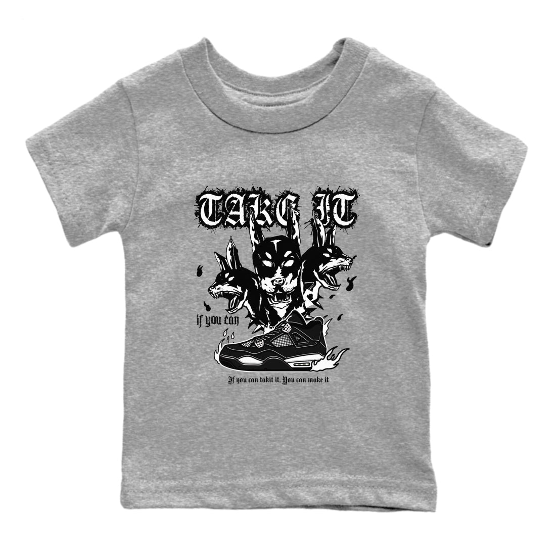 Air Jordan 4 White Thunder shirts to match jordans Hell Hounds sneaker match tees 4s White Thunder Sneaker Shirts Drip Gear Zone streetwear brand Baby and Youth Heather Grey 2 cotton tee