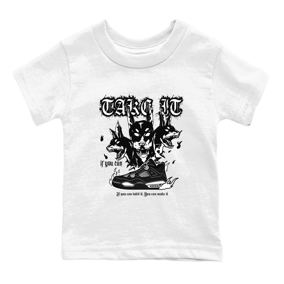 Air Jordan 4 White Thunder shirts to match jordans Hell Hounds sneaker match tees 4s White Thunder Sneaker Shirts Drip Gear Zone streetwear brand Baby and Youth White 2 cotton tee