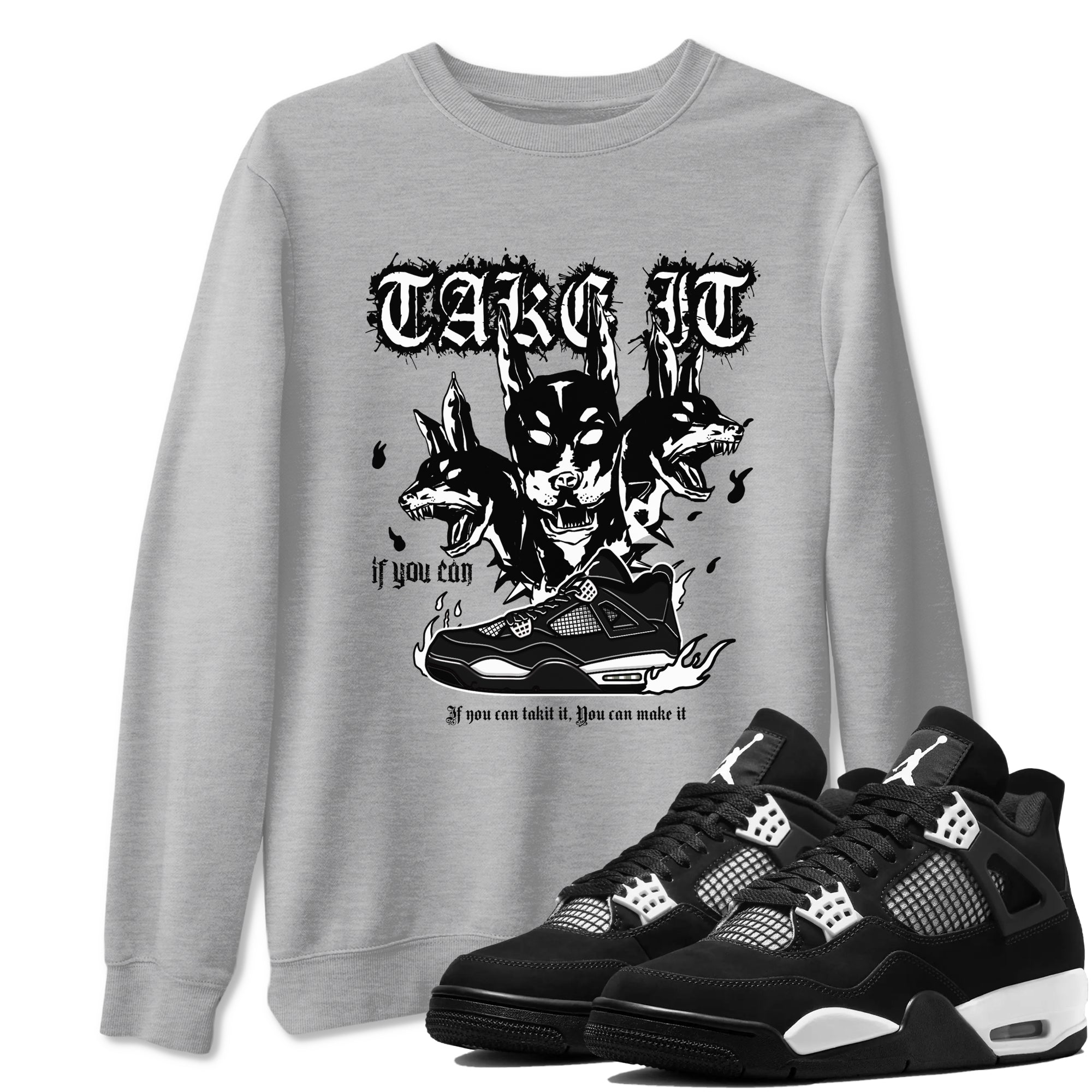 Air Jordan 4 White Thunder shirts to match jordans Hell Hounds sneaker match tees 4s White Thunder Sneaker Shirts Drip Gear Zone streetwear brand Heather Grey 1 unisex cotton tee