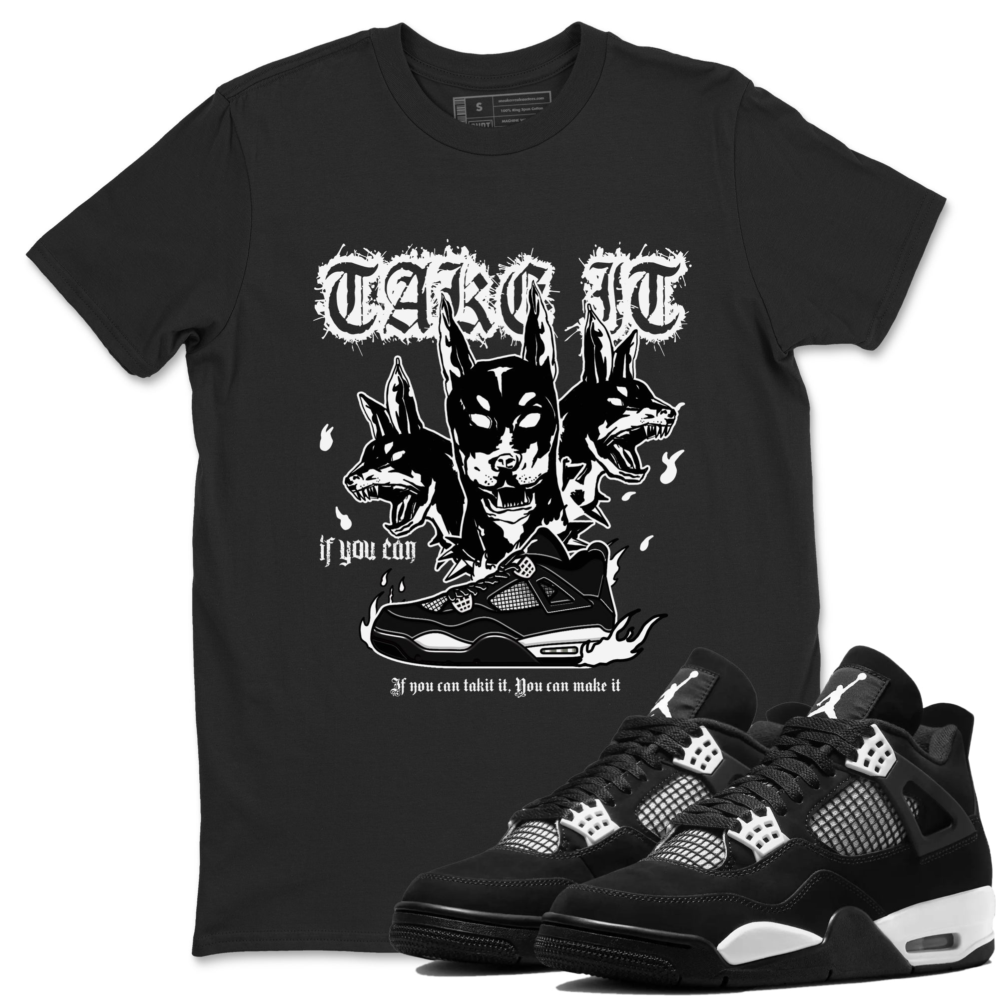 Air Jordan 4 White Thunder shirts to match jordans Hell Hounds sneaker match tees 4s White Thunder Sneaker Shirts Drip Gear Zone streetwear brand Black 1 unisex cotton tee