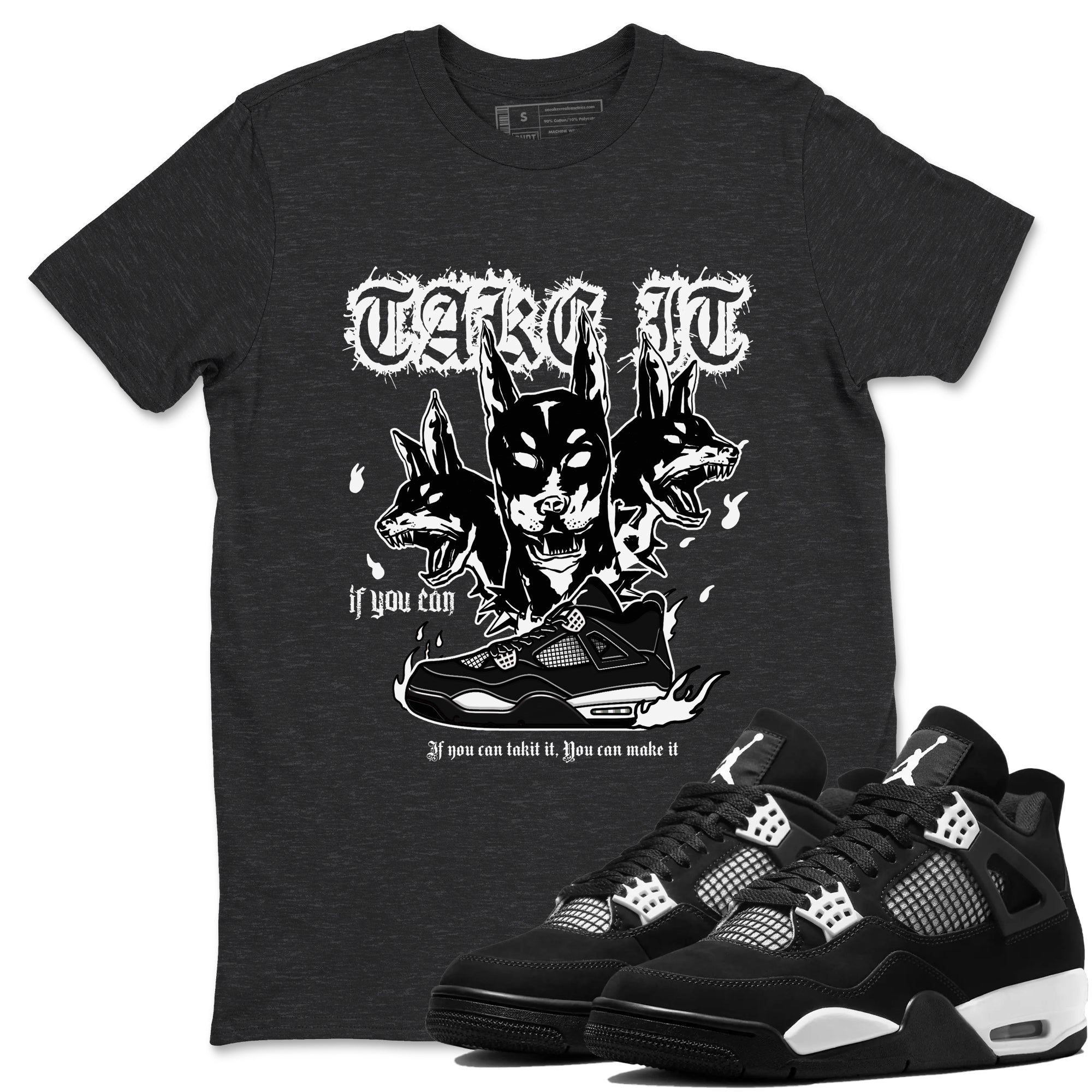 Air Jordan 4 White Thunder shirts to match jordans Hell Hounds sneaker match tees 4s White Thunder Sneaker Shirts Drip Gear Zone streetwear brand Charcoal Heather 1 unisex cotton tee