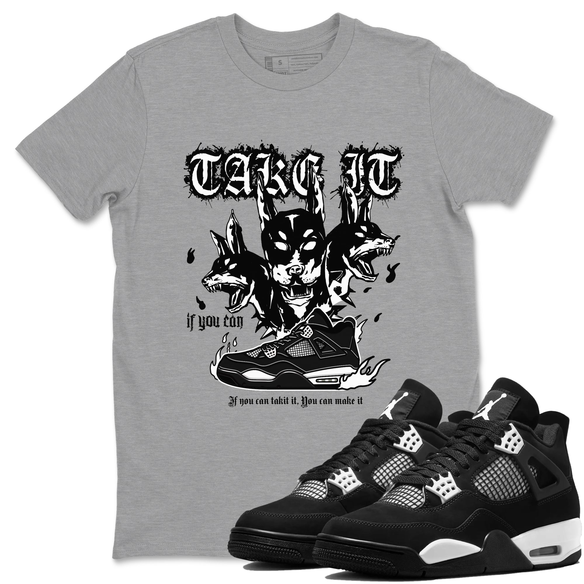 Air Jordan 4 White Thunder shirts to match jordans Hell Hounds sneaker match tees 4s White Thunder Sneaker Shirts Drip Gear Zone streetwear brand Heather Grey 1 unisex cotton tee
